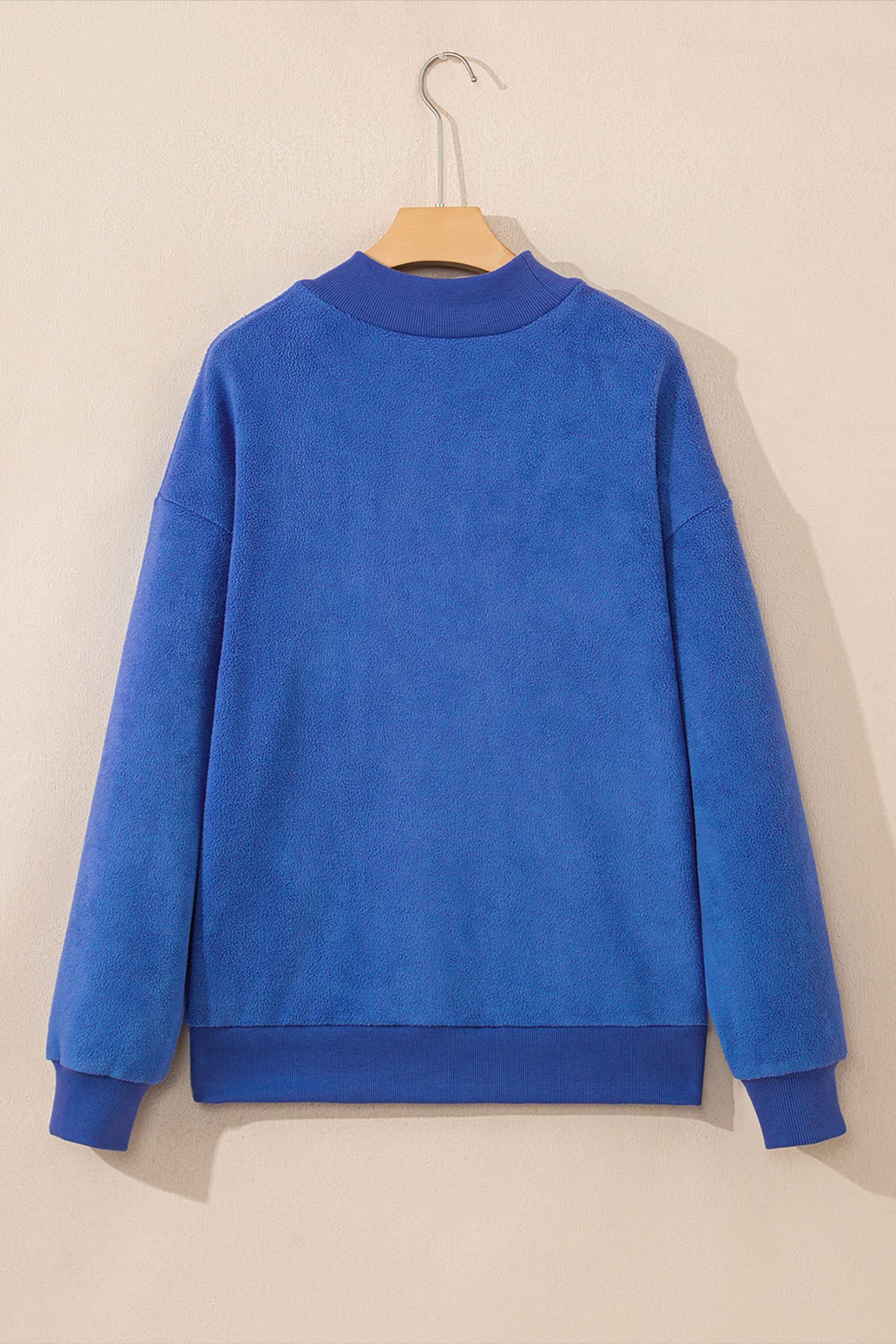 Dark Blue Oversize Drop Shoulder Reversible Mock Neck Sweatshirt