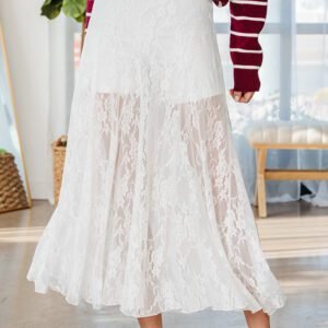 White Sheer Floral Lace Flowy Maxi Skirt