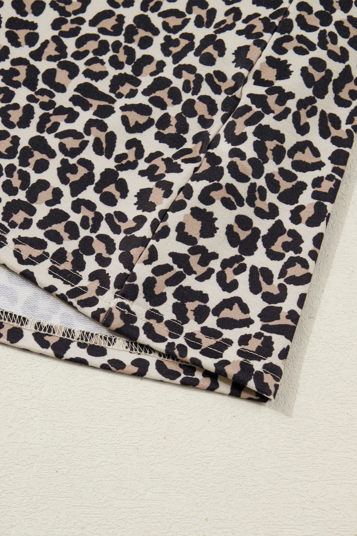 Khaki Leopard Print Zip Neck Striped Webbing Patchwork T Shirt Mini Dress