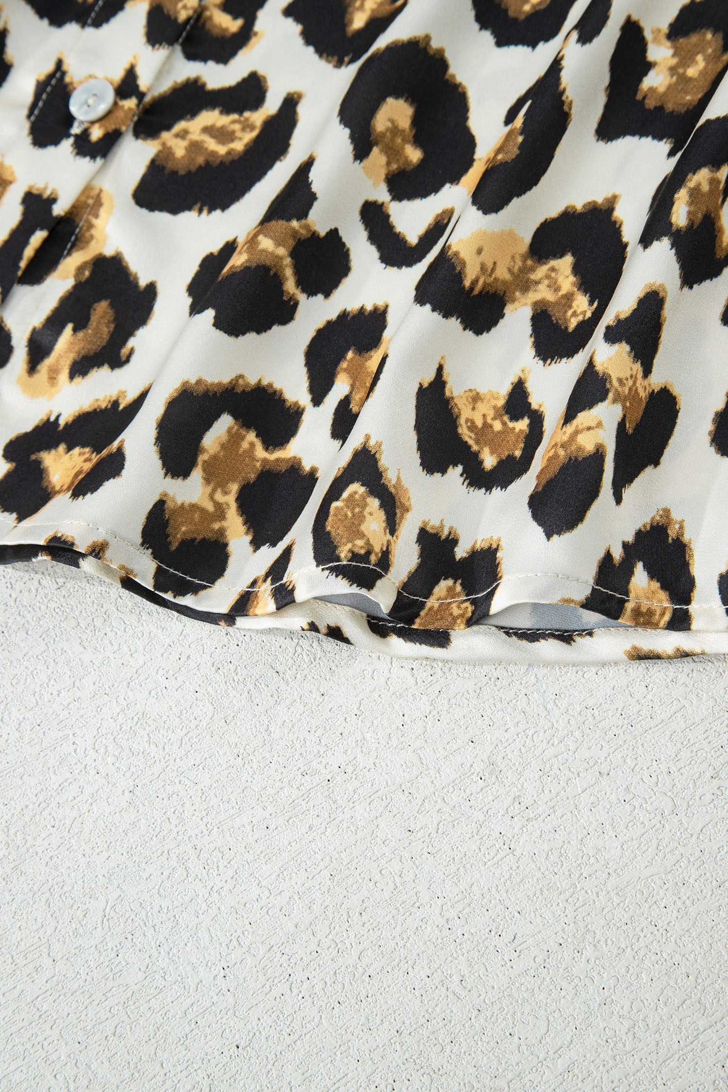 Khaki Leopard Print Ruffle Trim 3/4 Sleeve Loose Shirt