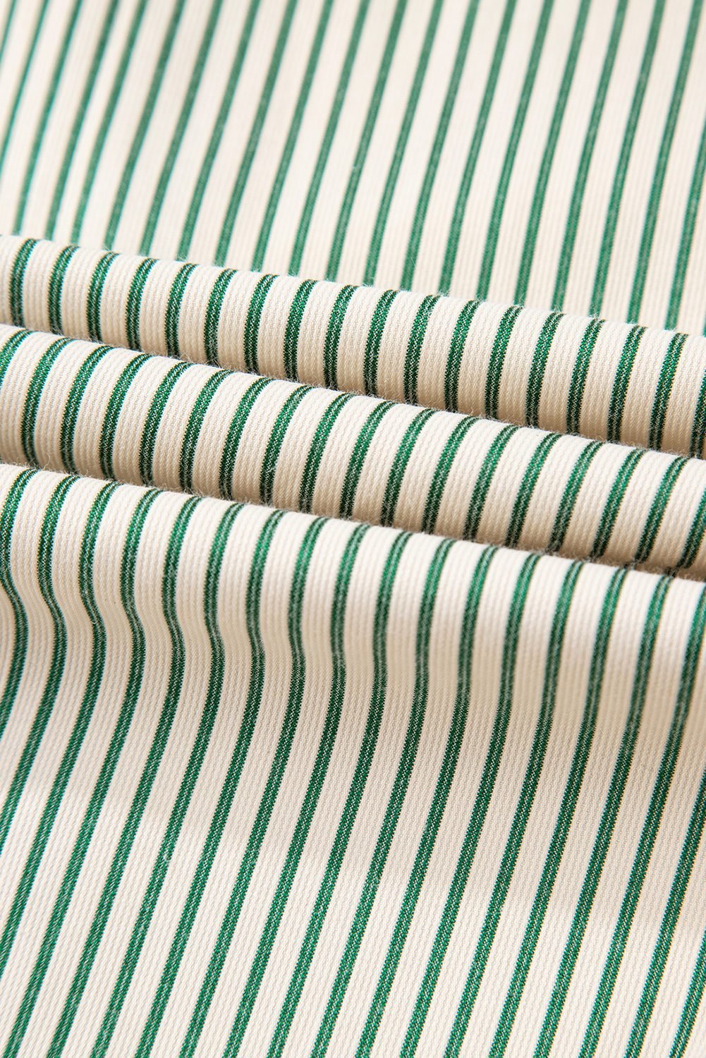 Green Stripe Color Block Patchwork Shirt Collar Button Down Puff Sleeve Mini Dress