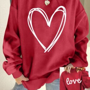 Racing Red Valentines Day Heart Love Script Reversible Printed Double Wear Mock Neck Sweatshirt
