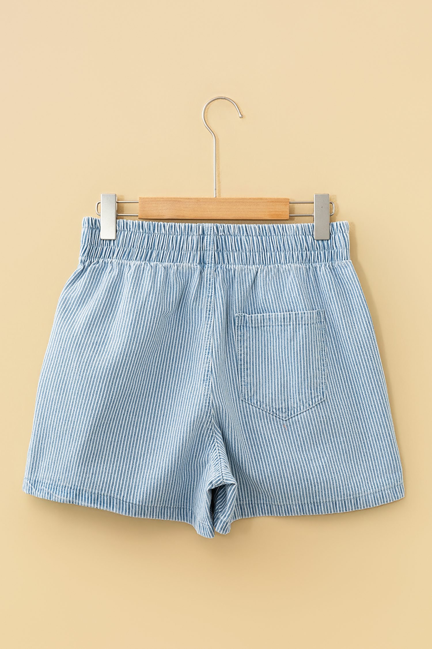 Sky Blue Stripe Drawstring Elastic Waist Casual Denim Shorts