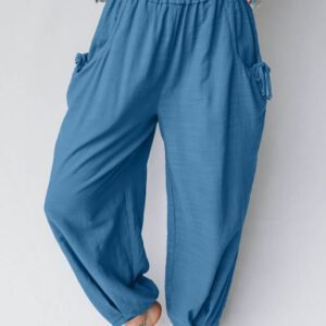 Prussian Blue Smocked Waist Casual Jogger Style Pants