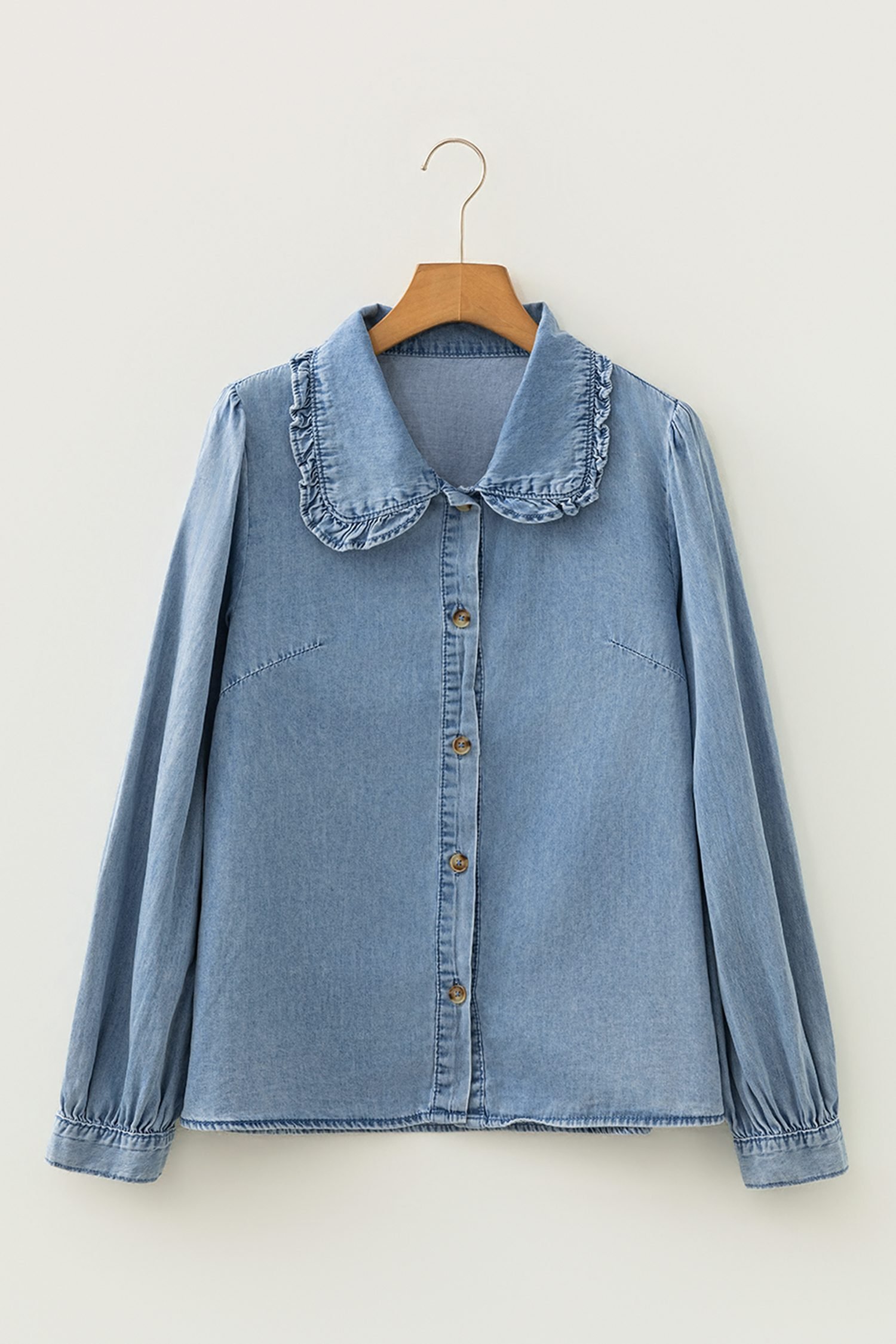 Beau Blue Ruffled Peter Pan Collar Western Denim Shirt - Image 6