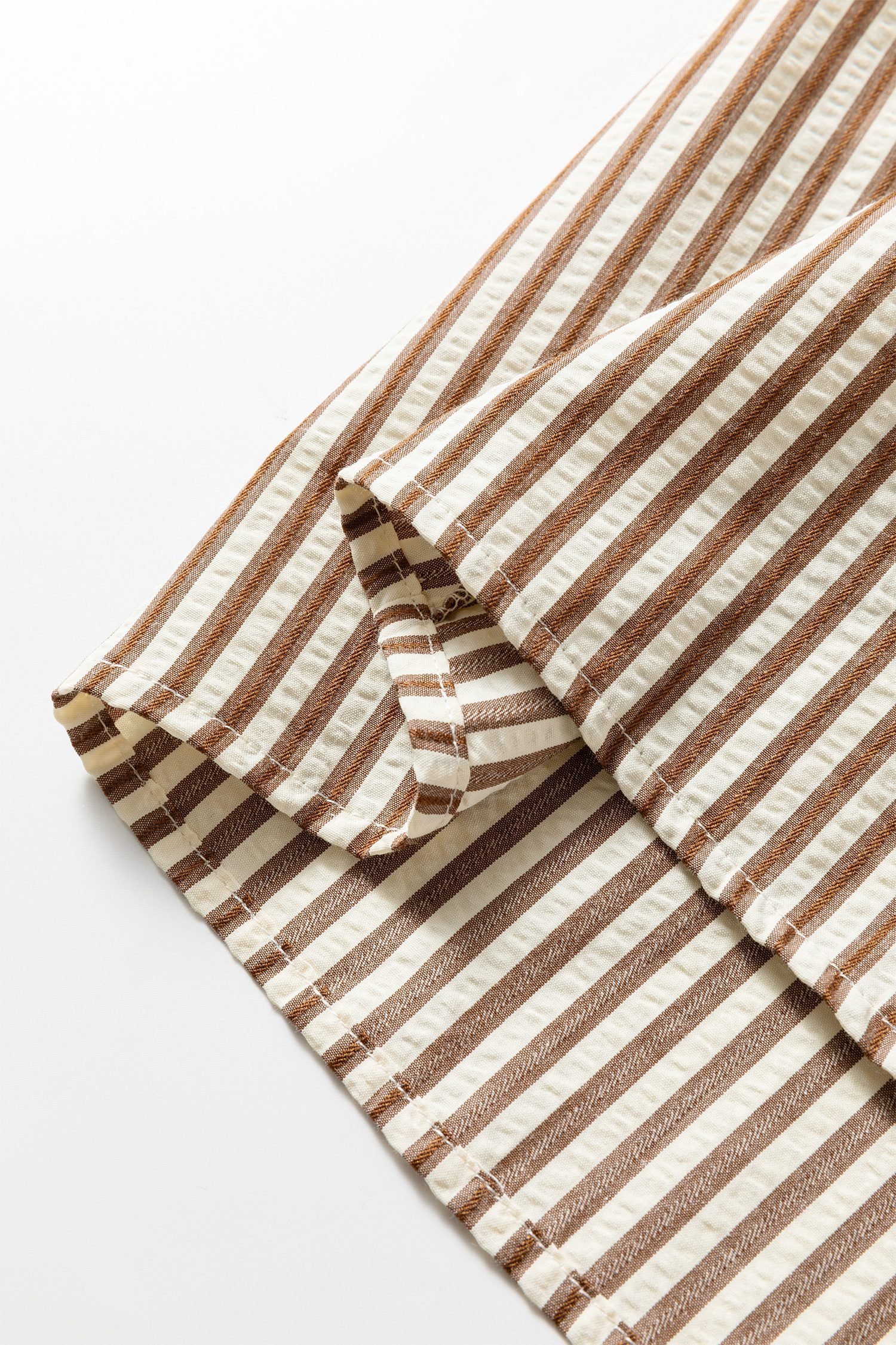 Brown Stripe Ricrac Trim Short Puff Sleeve Leopard Patchwork Collar V Neck Blouse