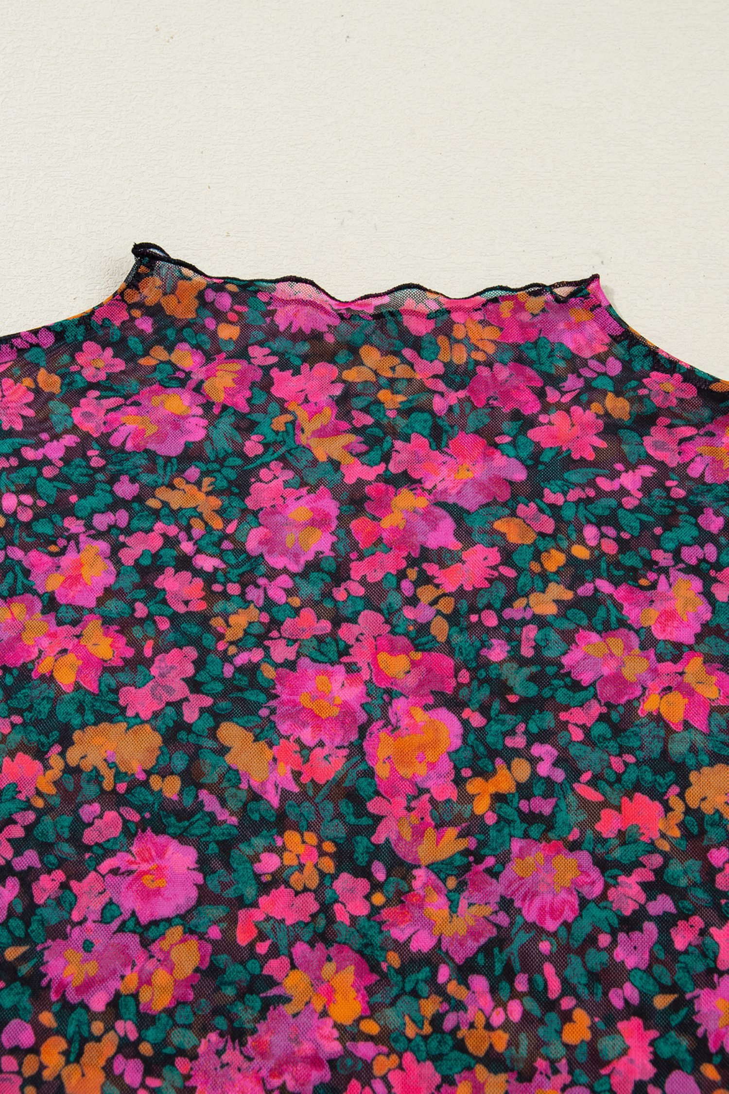 Rose Plus Size Vintage Floral Print Mesh Long Sleeve Top - Image 9