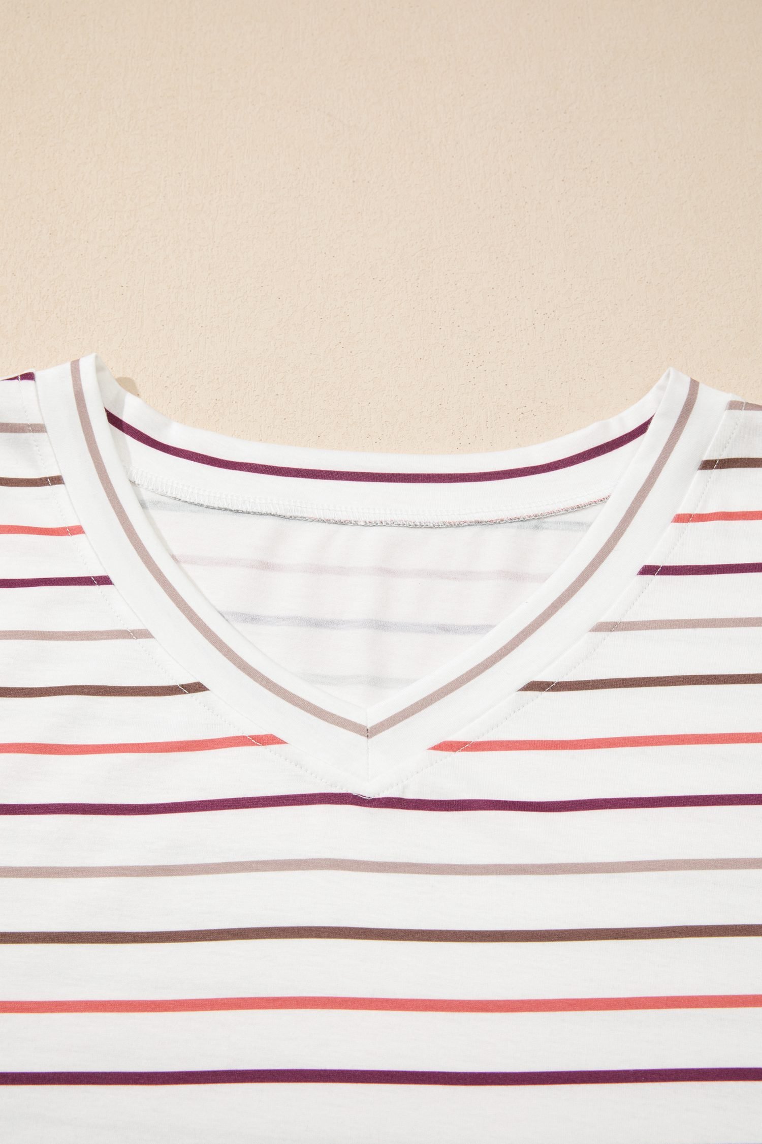 White Stripe V Neck Casual Plus Size Tee