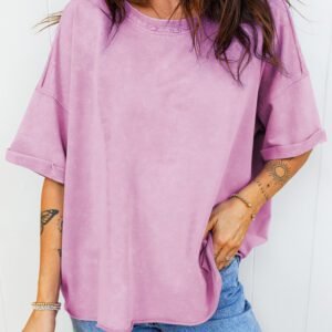 Lavendula Mineral Wash Drop Shoulder Raw Edge Loose Tee