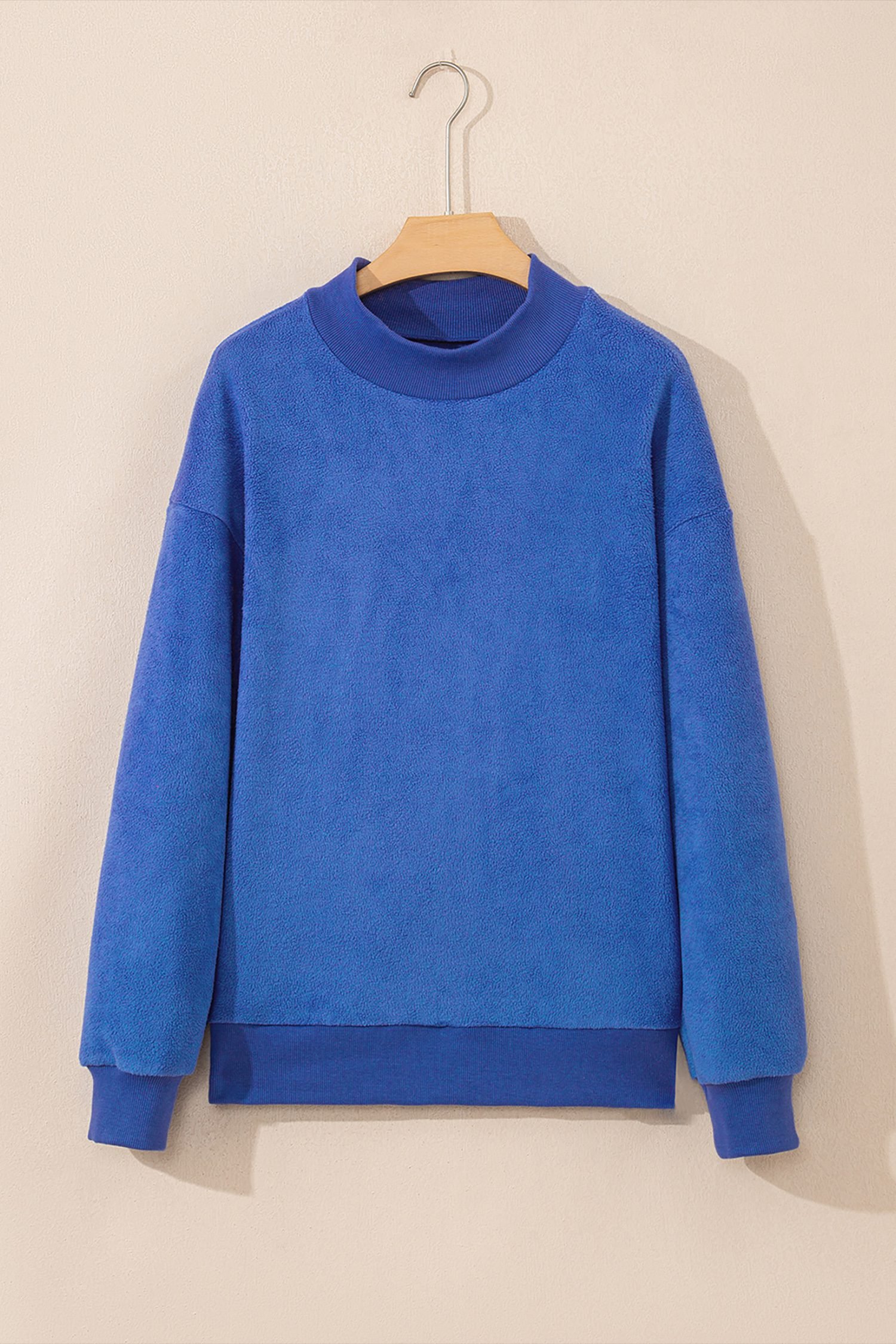 Dark Blue Oversize Drop Shoulder Reversible Mock Neck Sweatshirt
