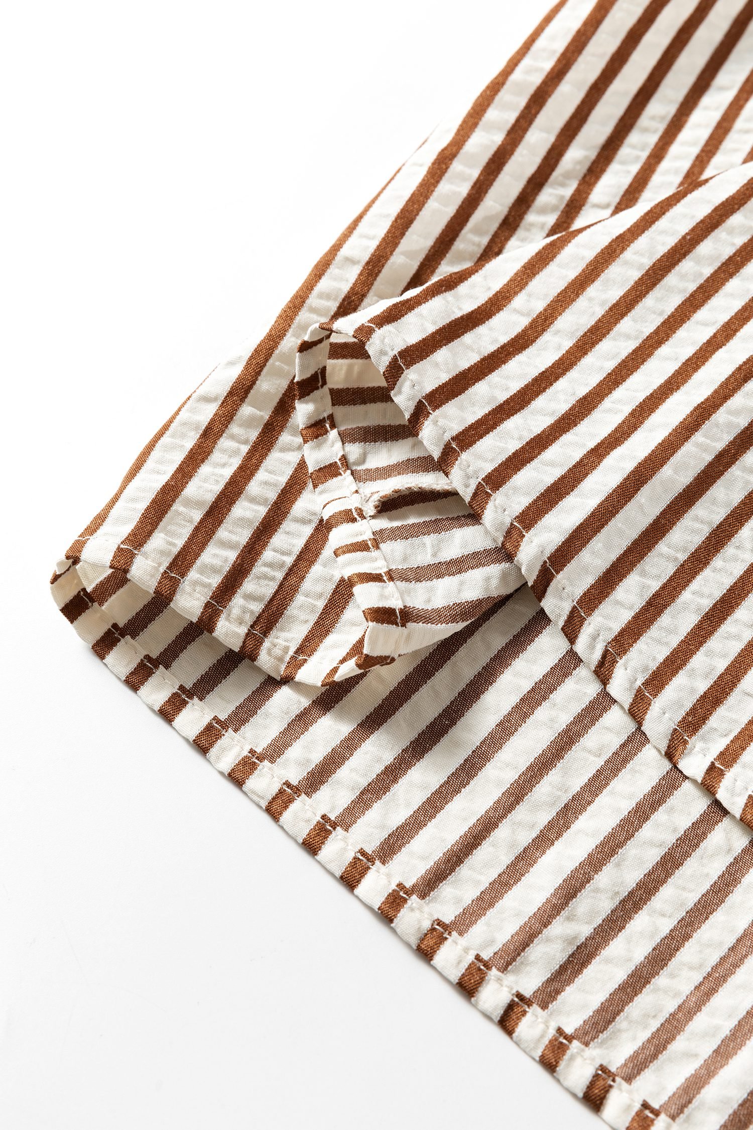 Khaki Stripe Double Ruffled Short Sleeve V Neck Blouse - Image 21