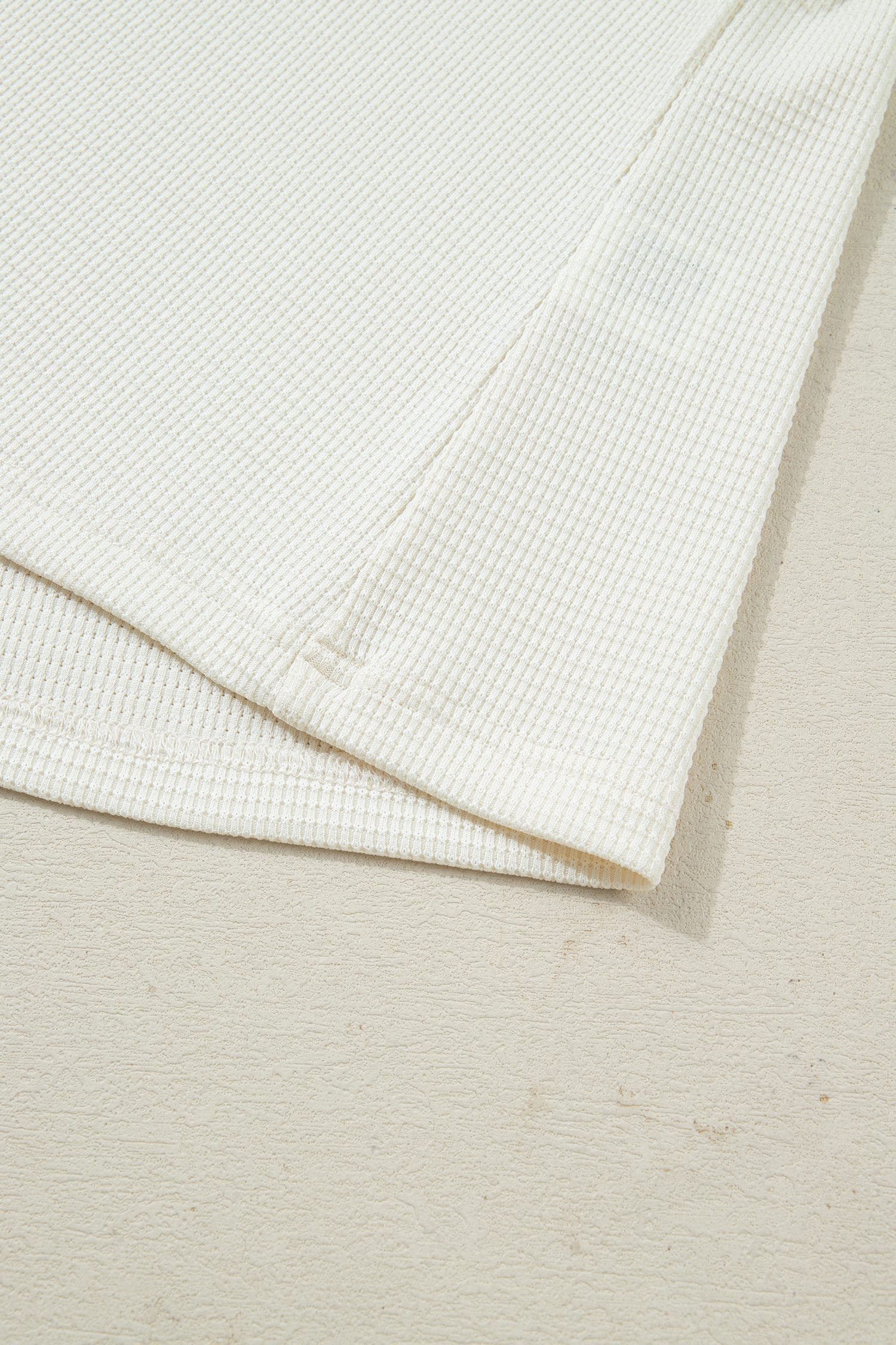 Beige Thermal Knit Lace Ruched Patchwork Long Sleeve V Neck Top - Image 8