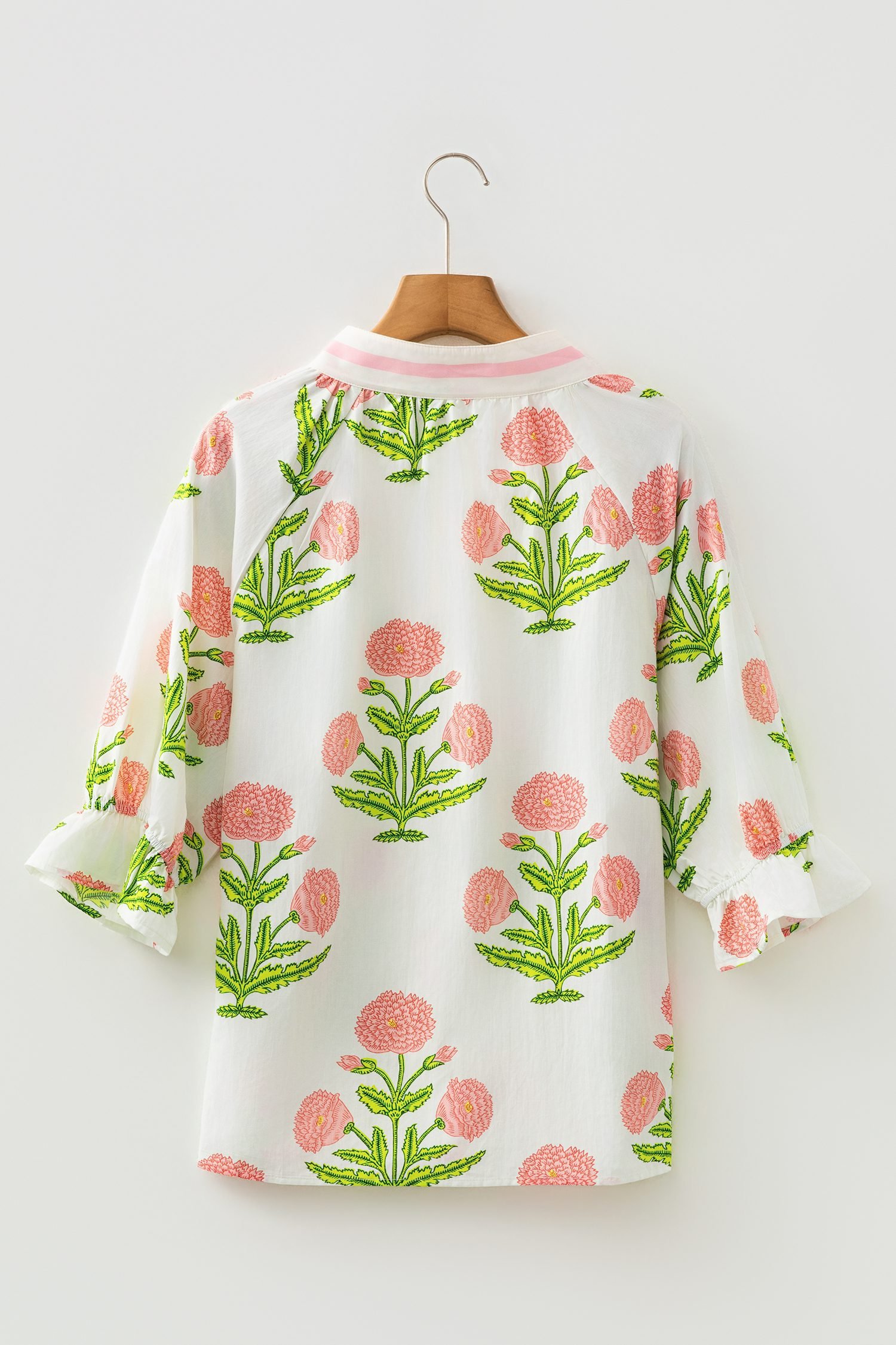 Casual Wild Flower Print V Neck 3/4 Sleeve Blouse