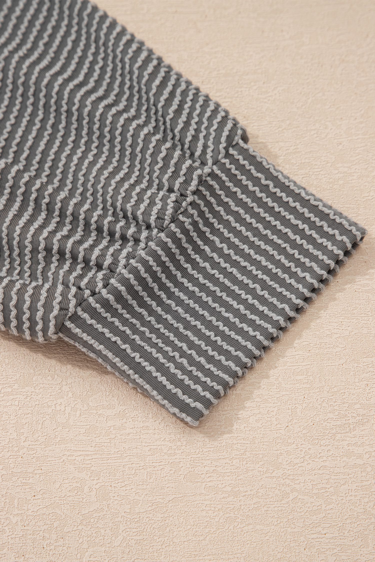 White Spiral Ribbed Raw Seam Color Block Patchwork Long Sleeve Top