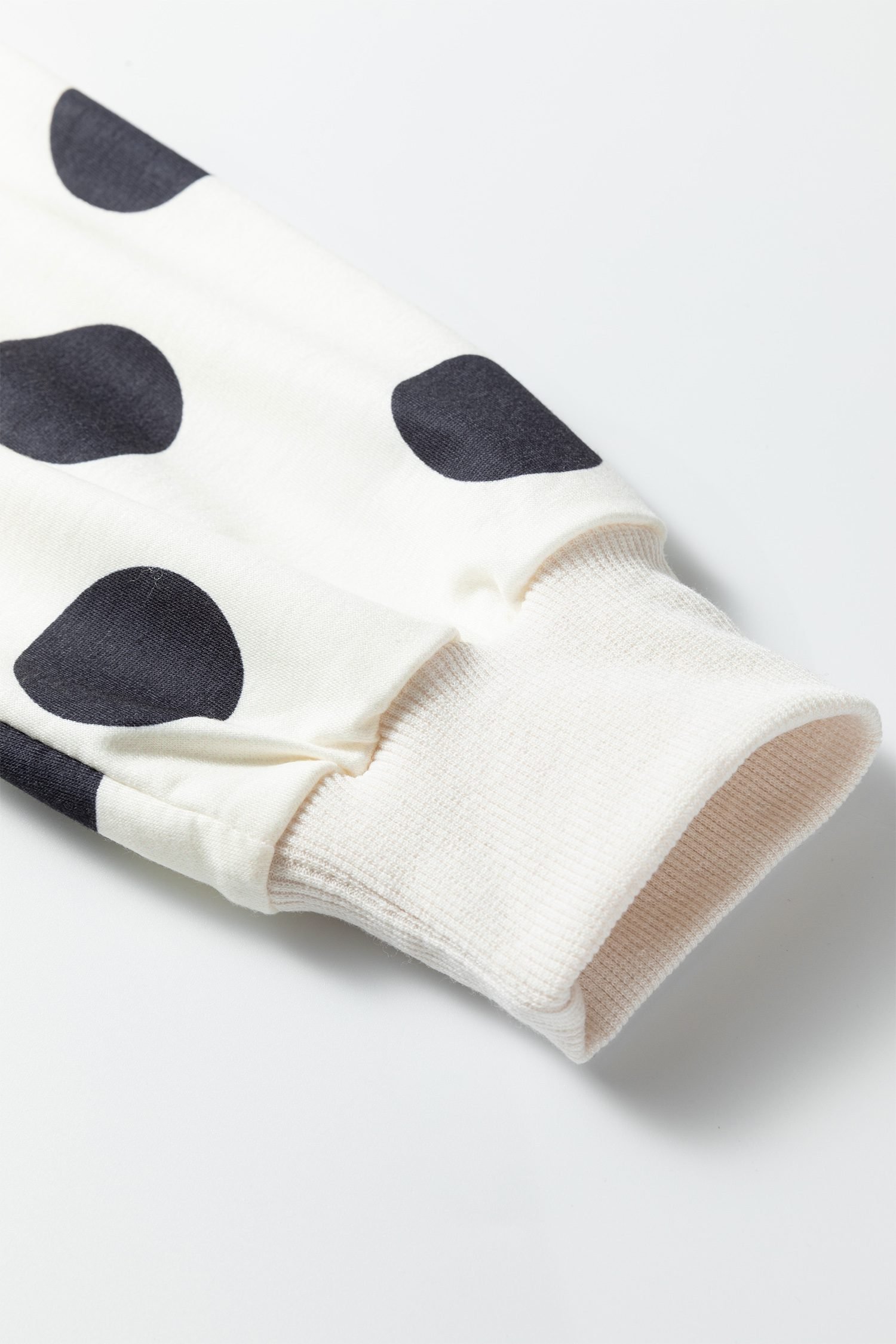 Beige Polka Dot Print Drop Shoulder Pullover Drawstring Jogger Pant Set - Image 10