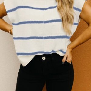 Blue Striped Batwing Sleeve Sweater Tee