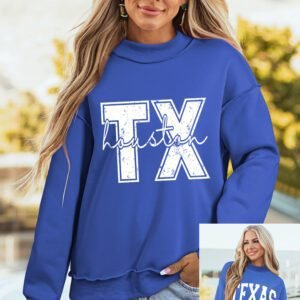 Dark Blue Texas Graphic Mock Neck Reversible Sweatshirt