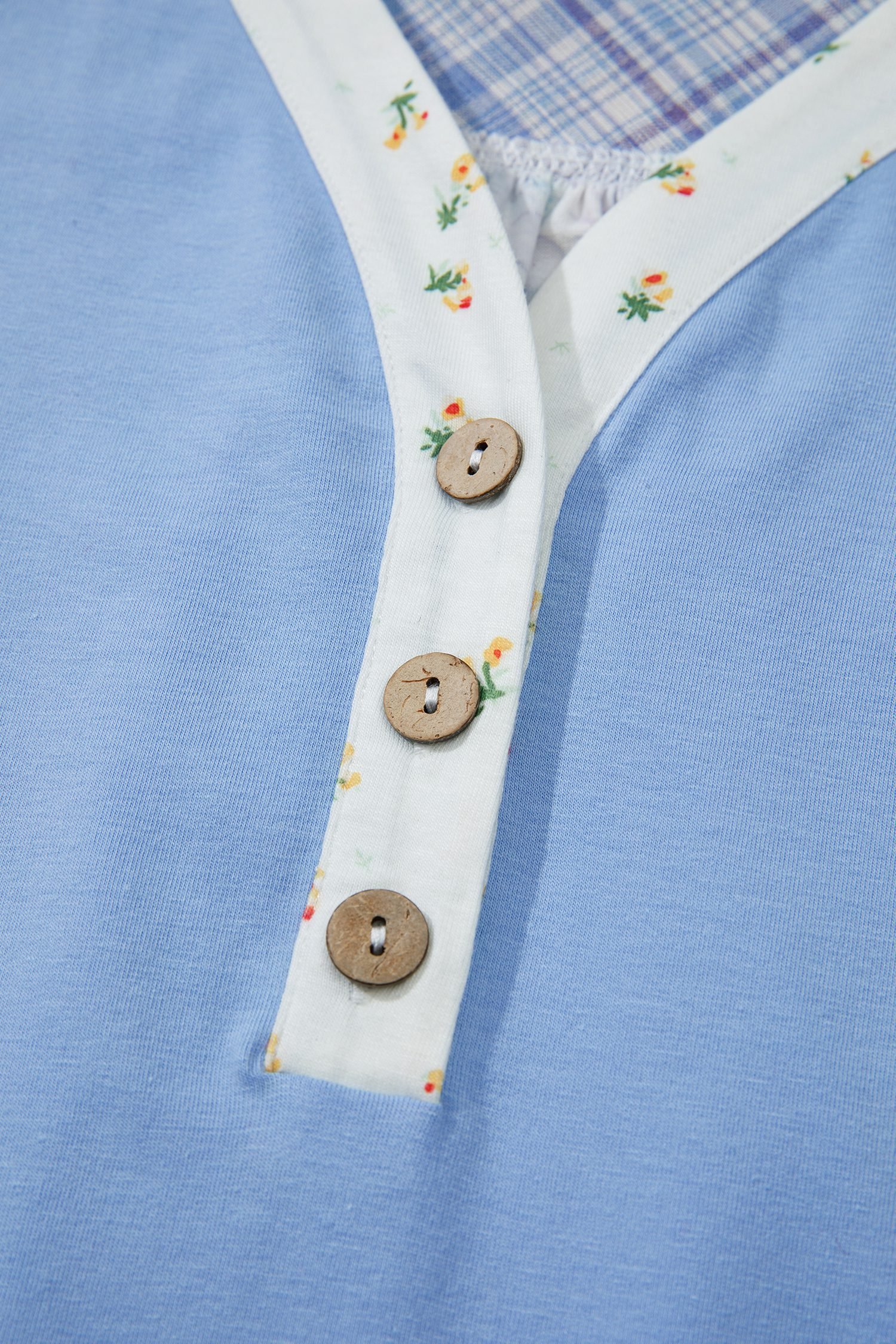 Beau Blue Color Block Plaid Bubble Sleeve Patchwork Blouse - Image 10