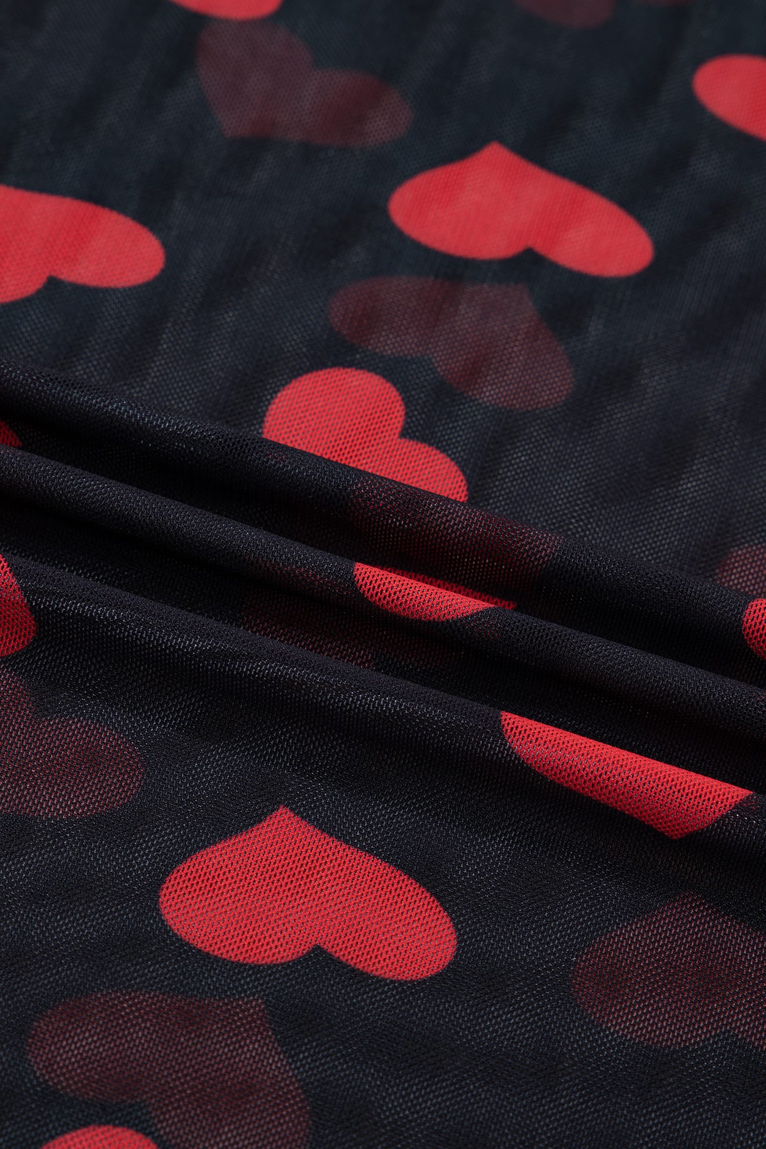 Black Valentines Heart Printed Sheer Mesh Long Sleeve Top - Image 13