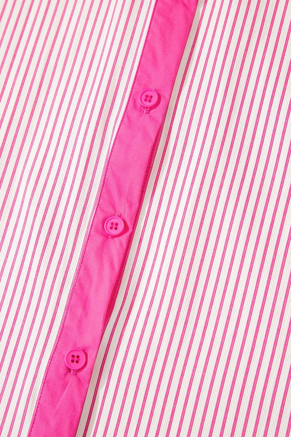 Rose Stripe Color Block Patchwork Shirt Collar Button Down Puff Sleeve Mini Dress