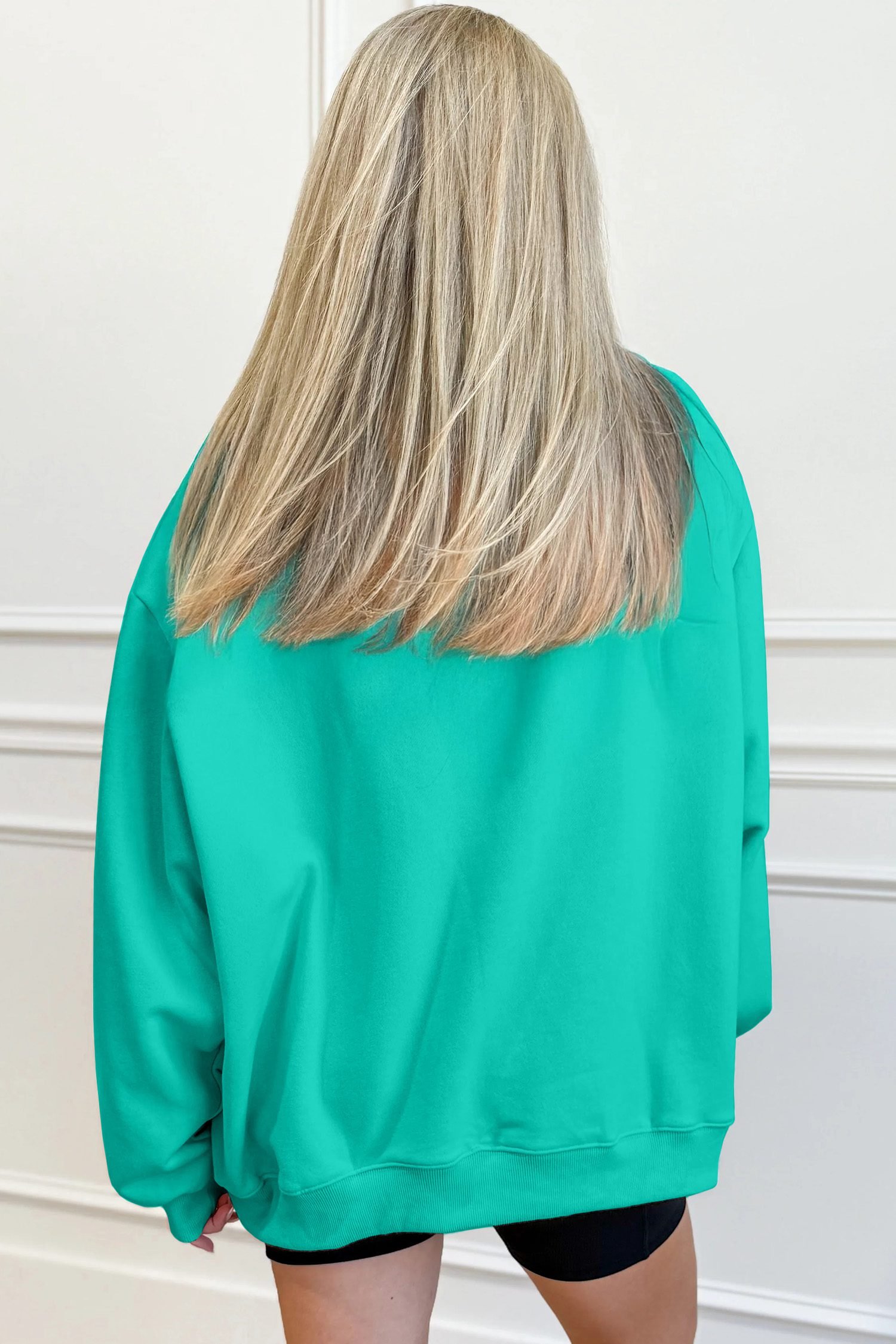 Sea Green Oversize Blessed Embroidered Mock Neck Sweatshirt - Image 2