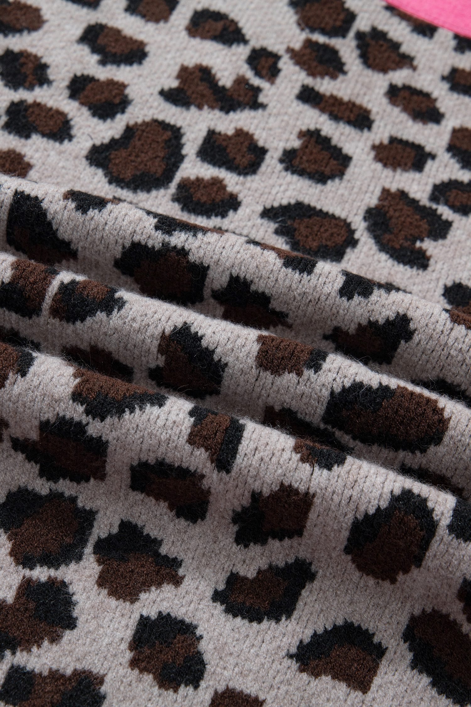 Khaki Oversize Color Block Trim Button Down Leopard Print Cardigan