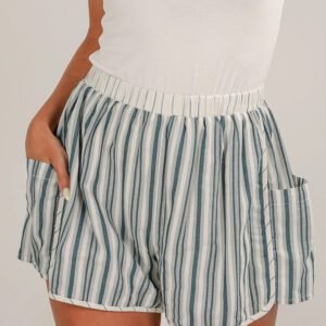 Gray Stripe Elastic Waist Cargo Pocket Casual Shorts