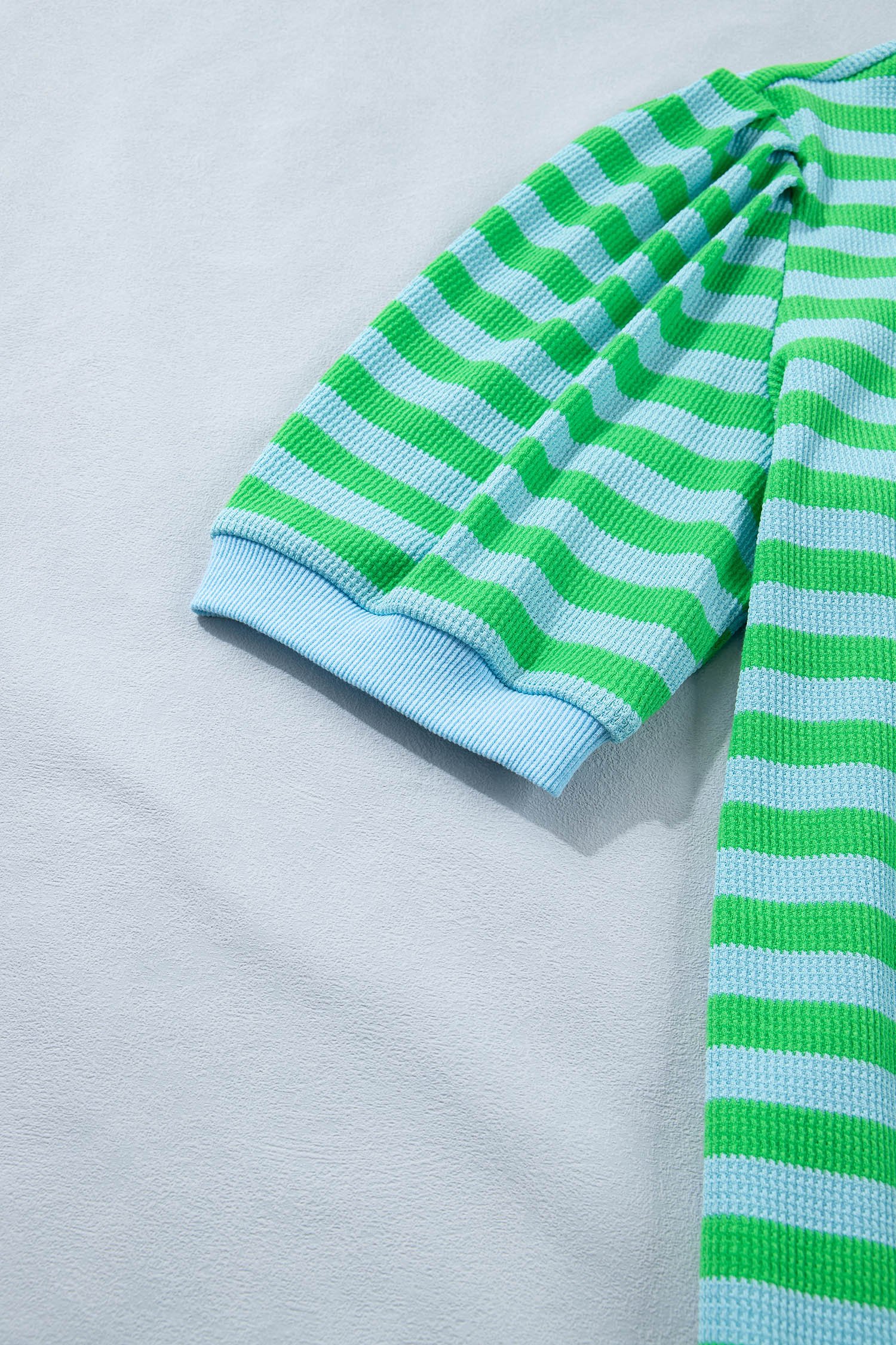 Green Stripe Puff Short Sleeve T Shirt Matching Shorts Set