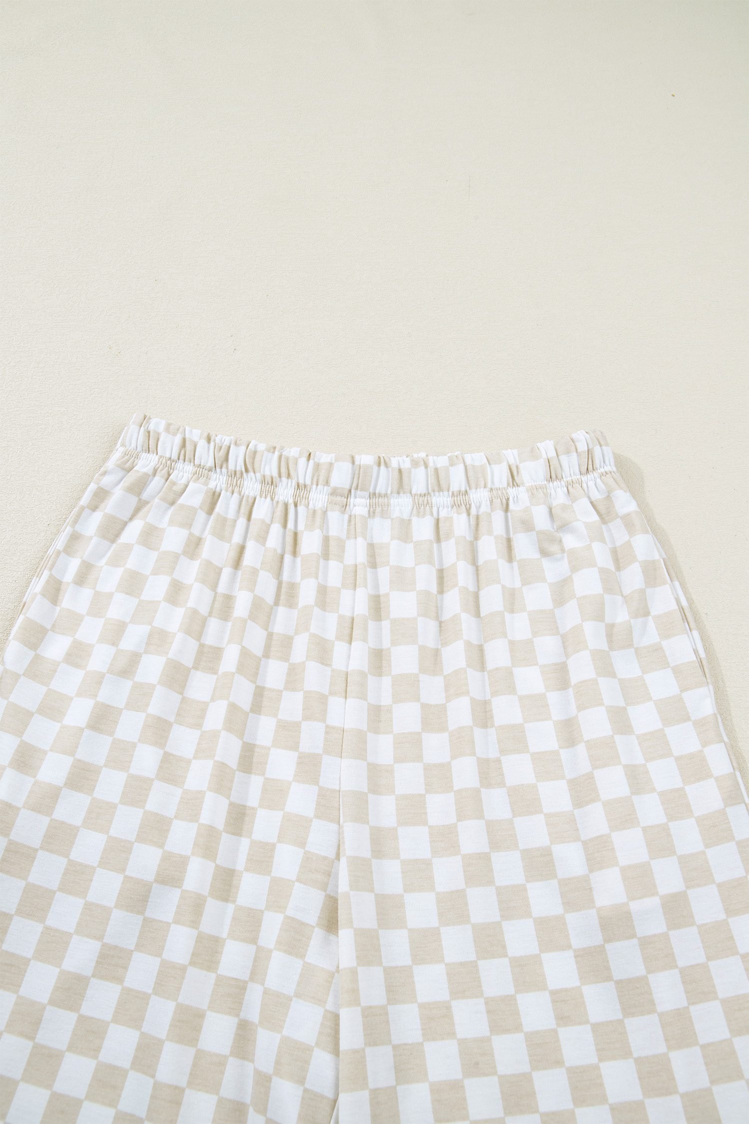 Khaki Checkered Print Half Sleeve Tee 2pcs Lounge Pant Set