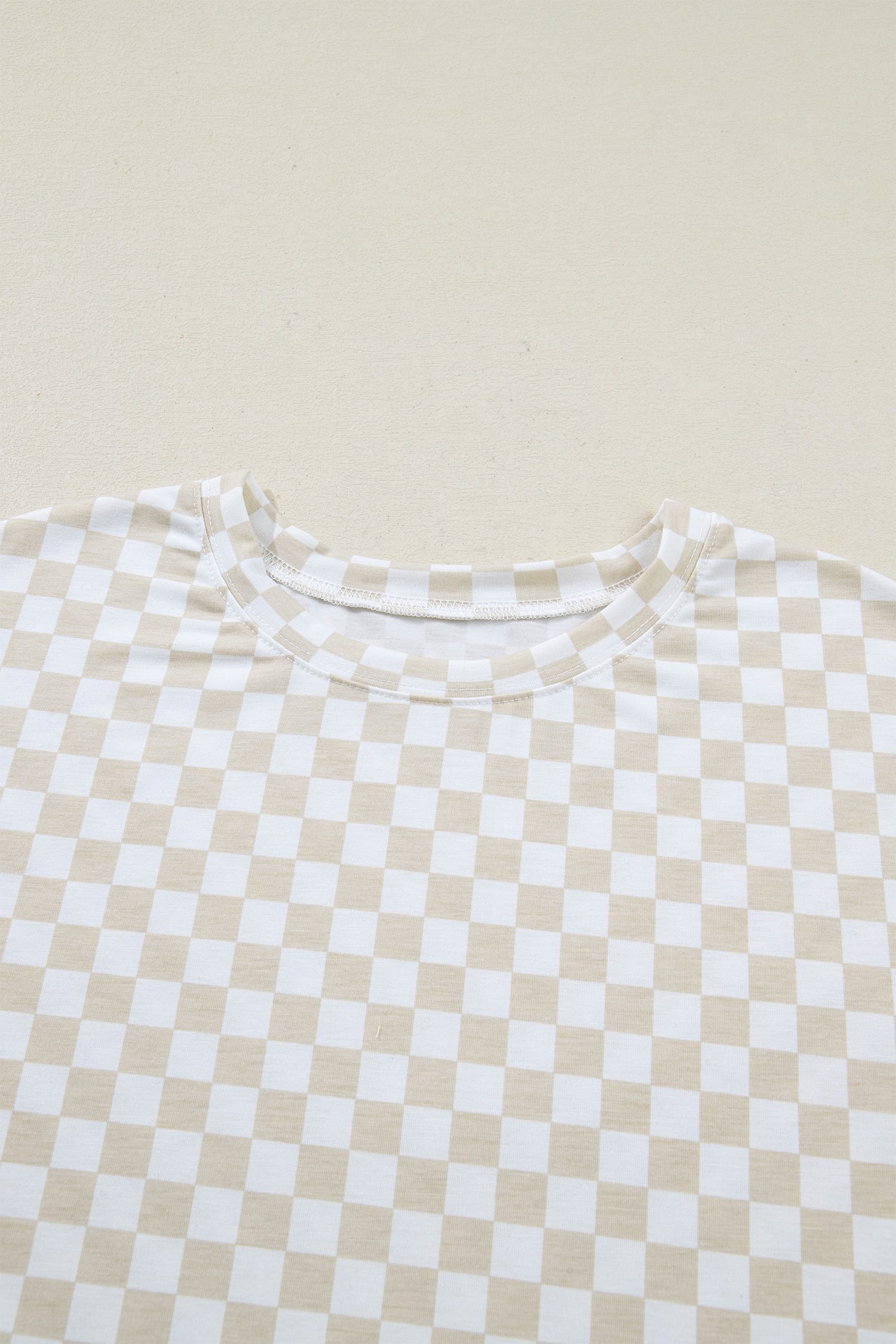 Khaki Checkered Print Half Sleeve Tee 2pcs Lounge Pant Set