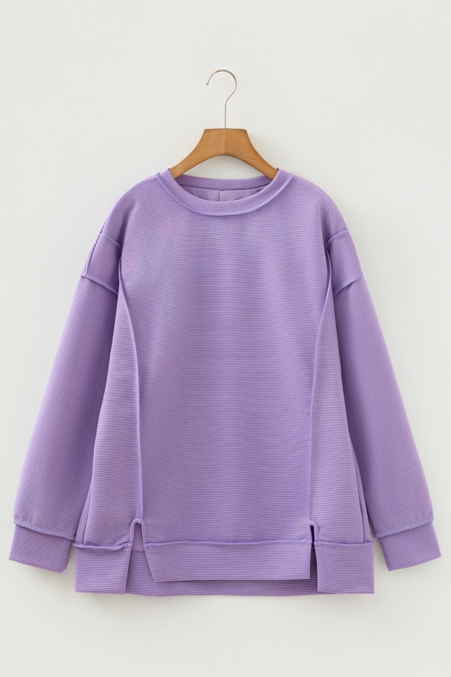 Lavendula Horizontal Ribbed Exposed Seam Detail Drop Shoulder Baggy Pullover