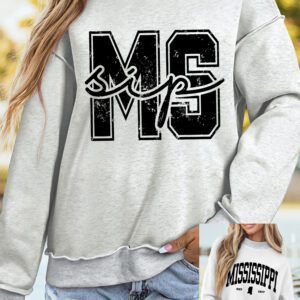 Light Grey MS MISSISSIPPI Double Side Printed Mock Neck Reversible Sweatshirt