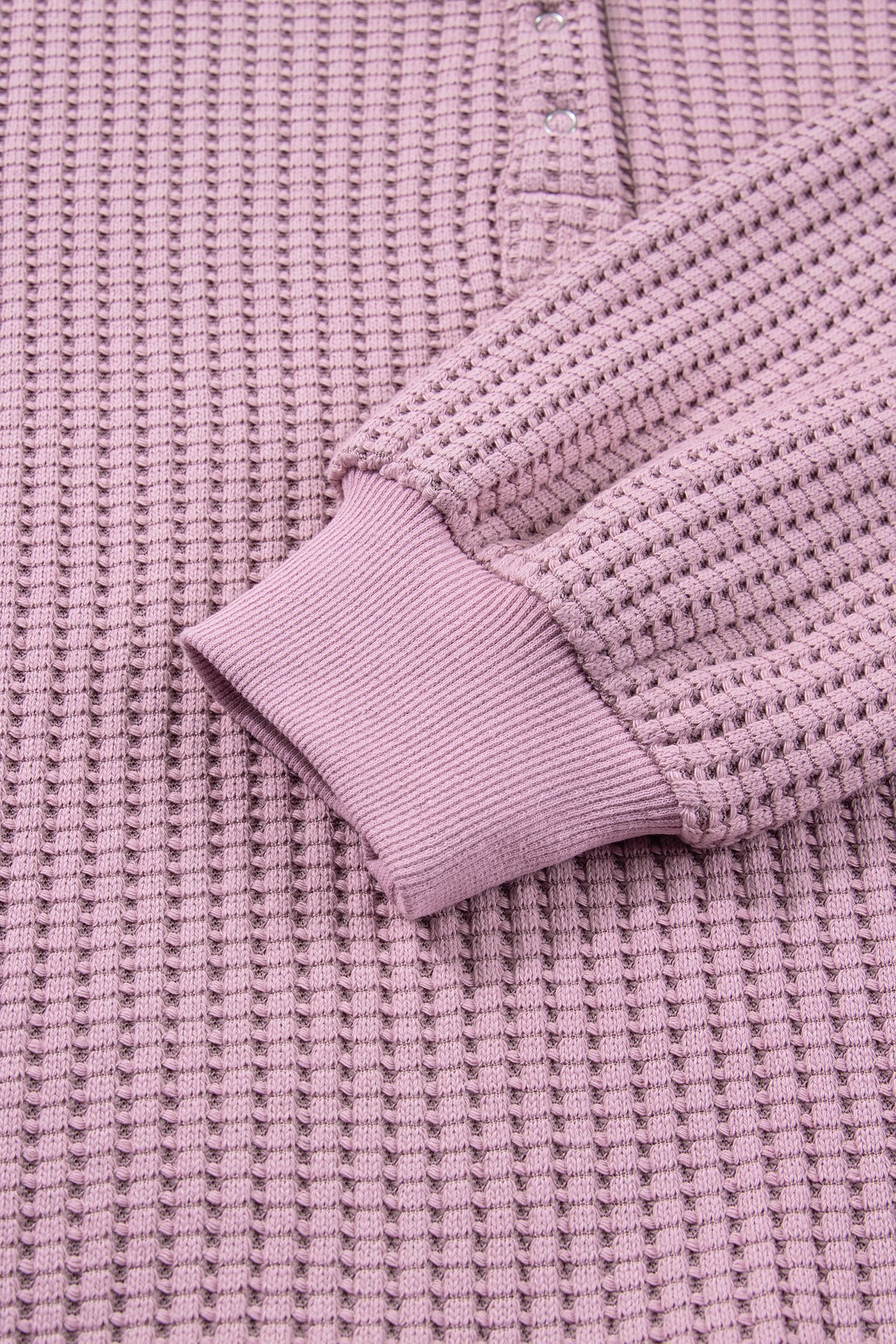 Light Pink Solid Color Textured Snap Button Collared Baggy Top