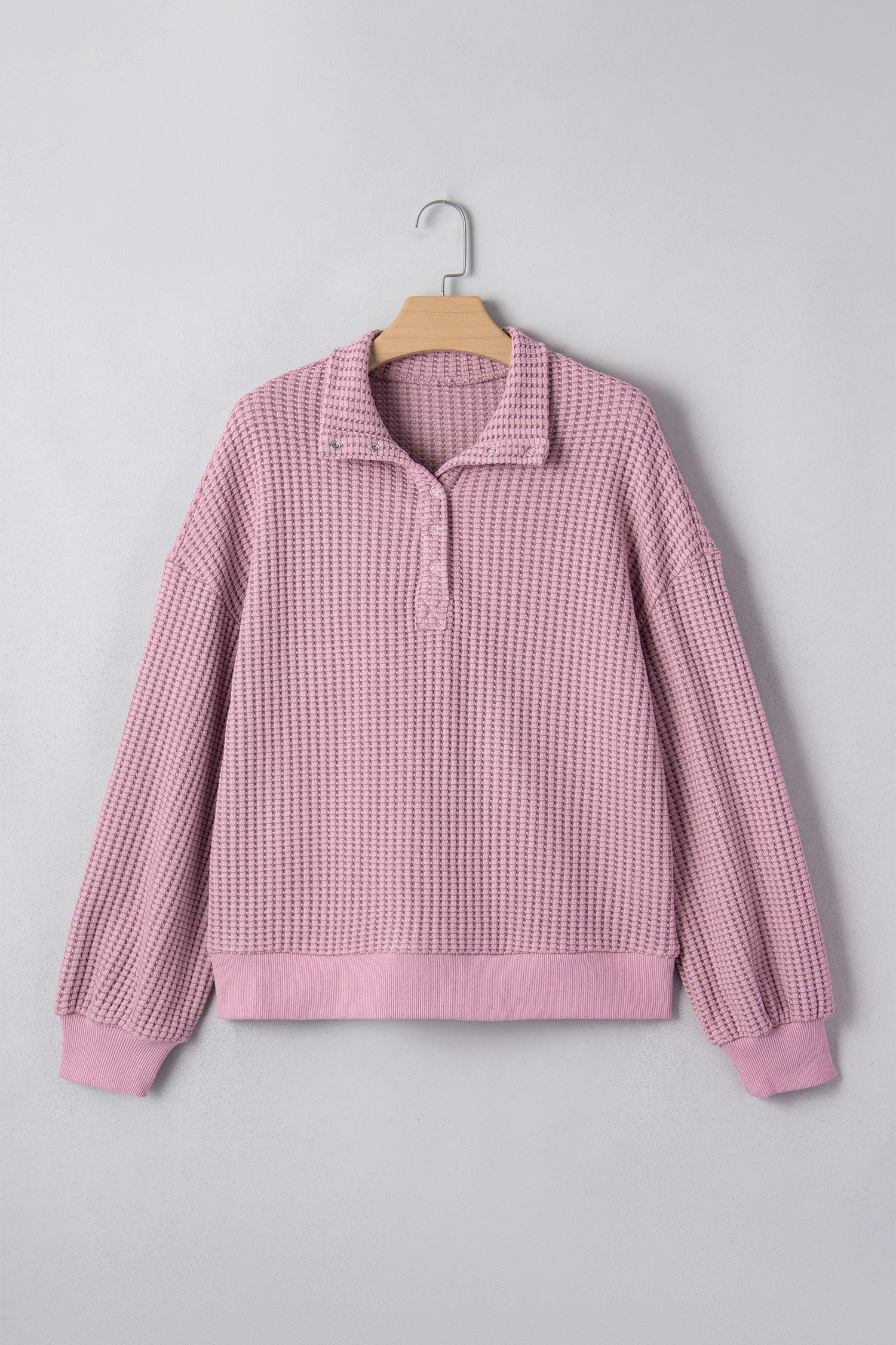 Light Pink Solid Color Textured Snap Button Collared Baggy Top