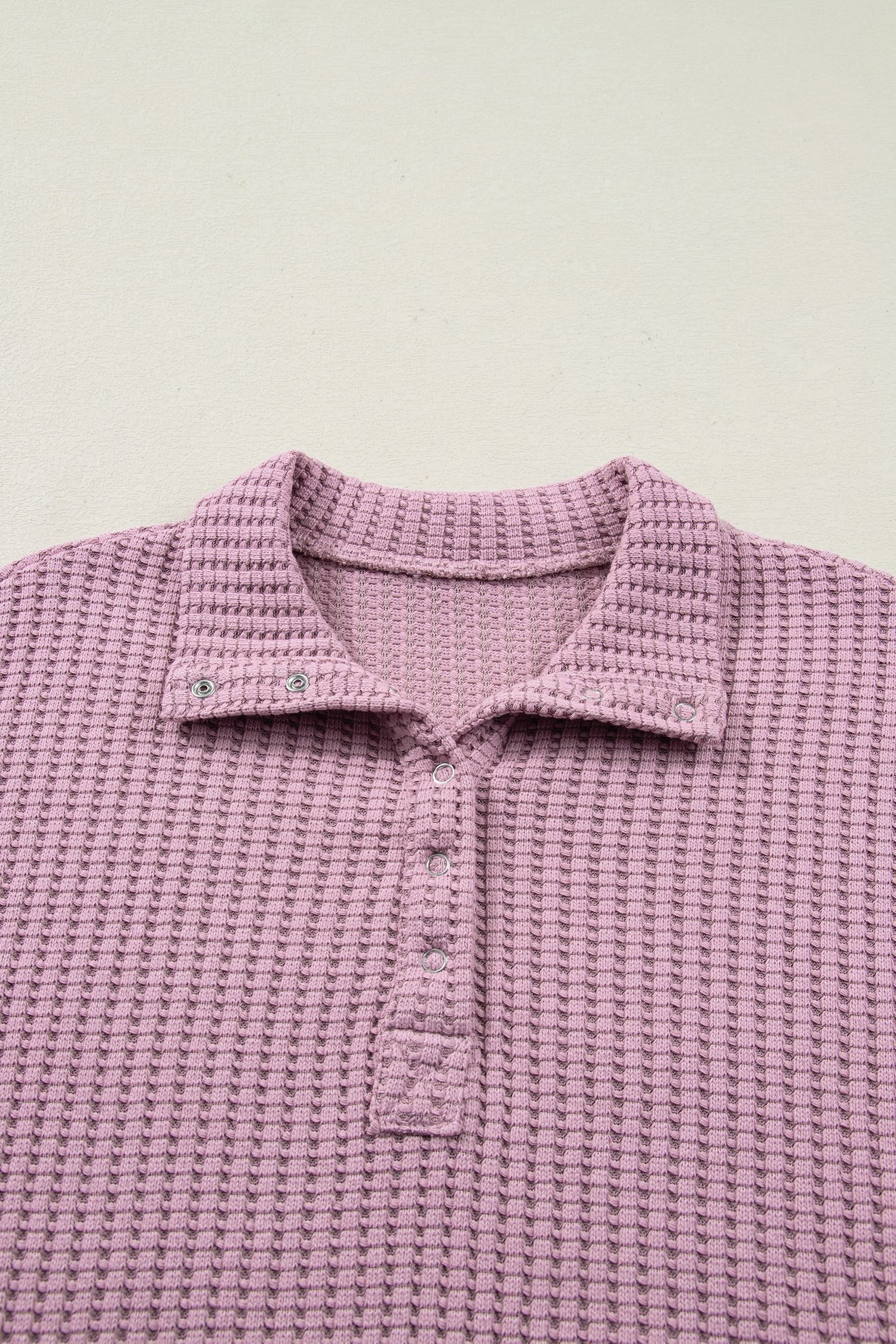 Light Pink Solid Color Textured Snap Button Collared Baggy Top