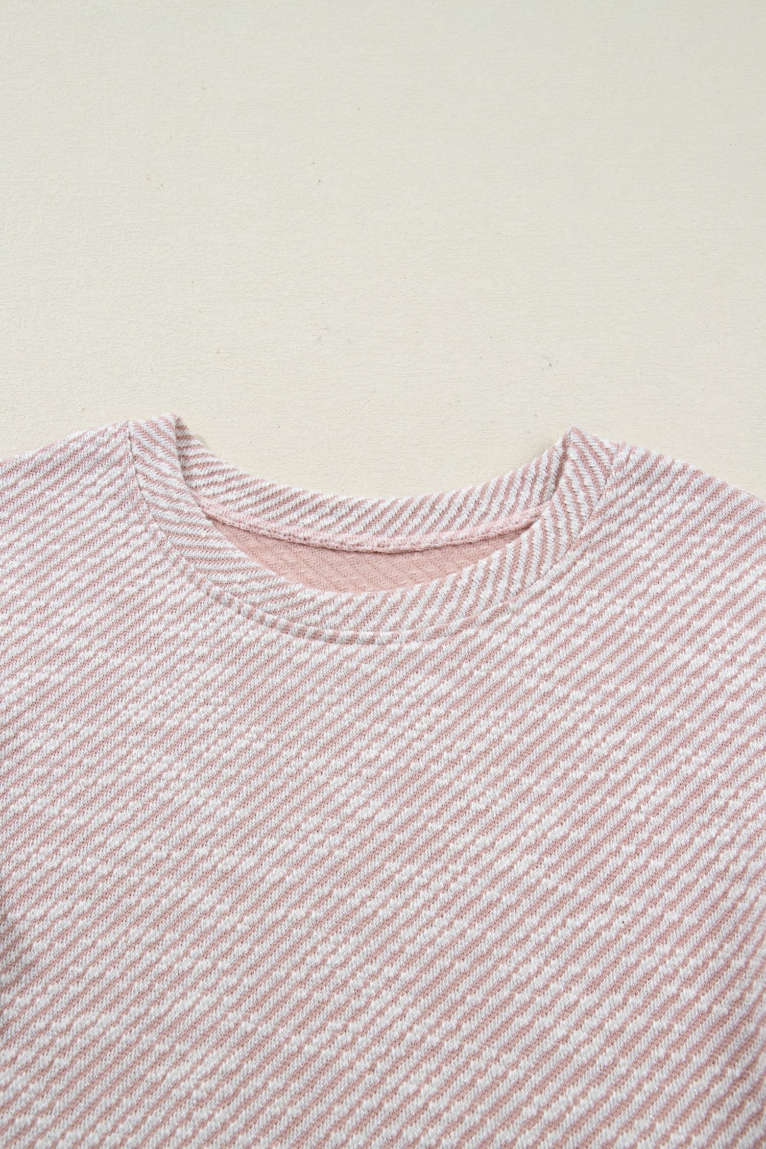 Light Pink Twilled Print Lace Trim Ruffled Short Sleeve Blouse
