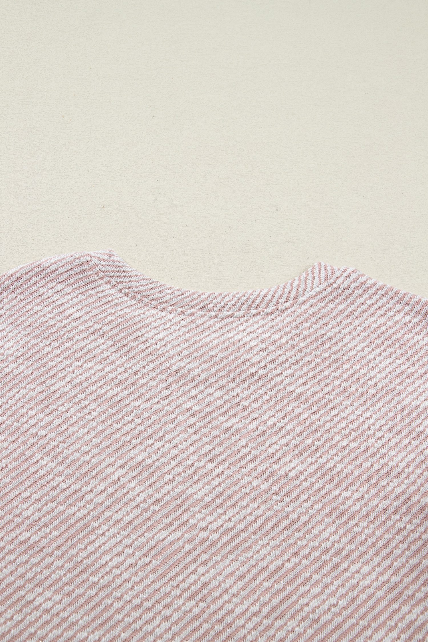 Light Pink Twilled Print Lace Trim Ruffled Short Sleeve Blouse