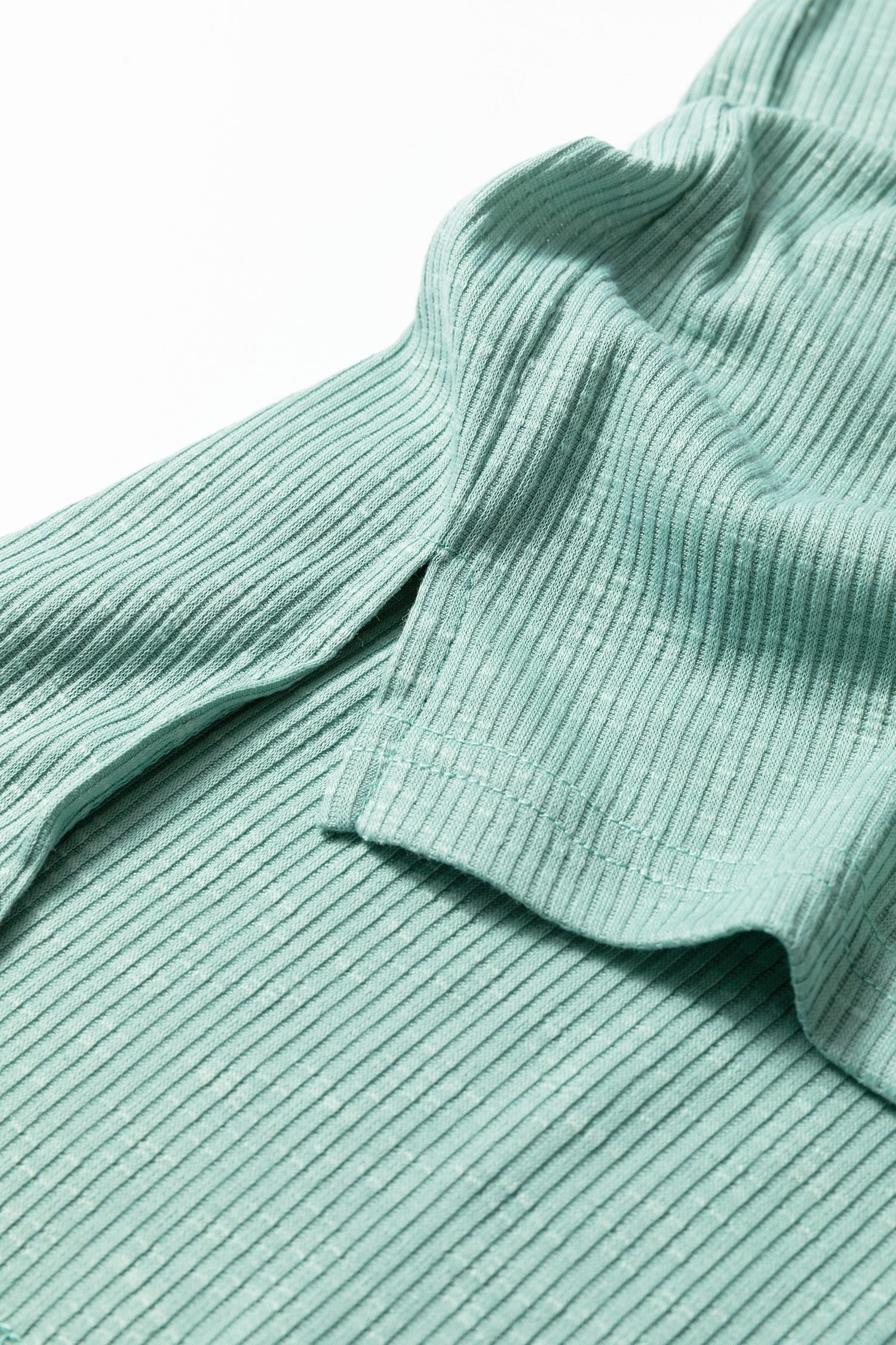 Mist Green Ribbed Camouflage Patchwork Plus Size V Neck Tee
