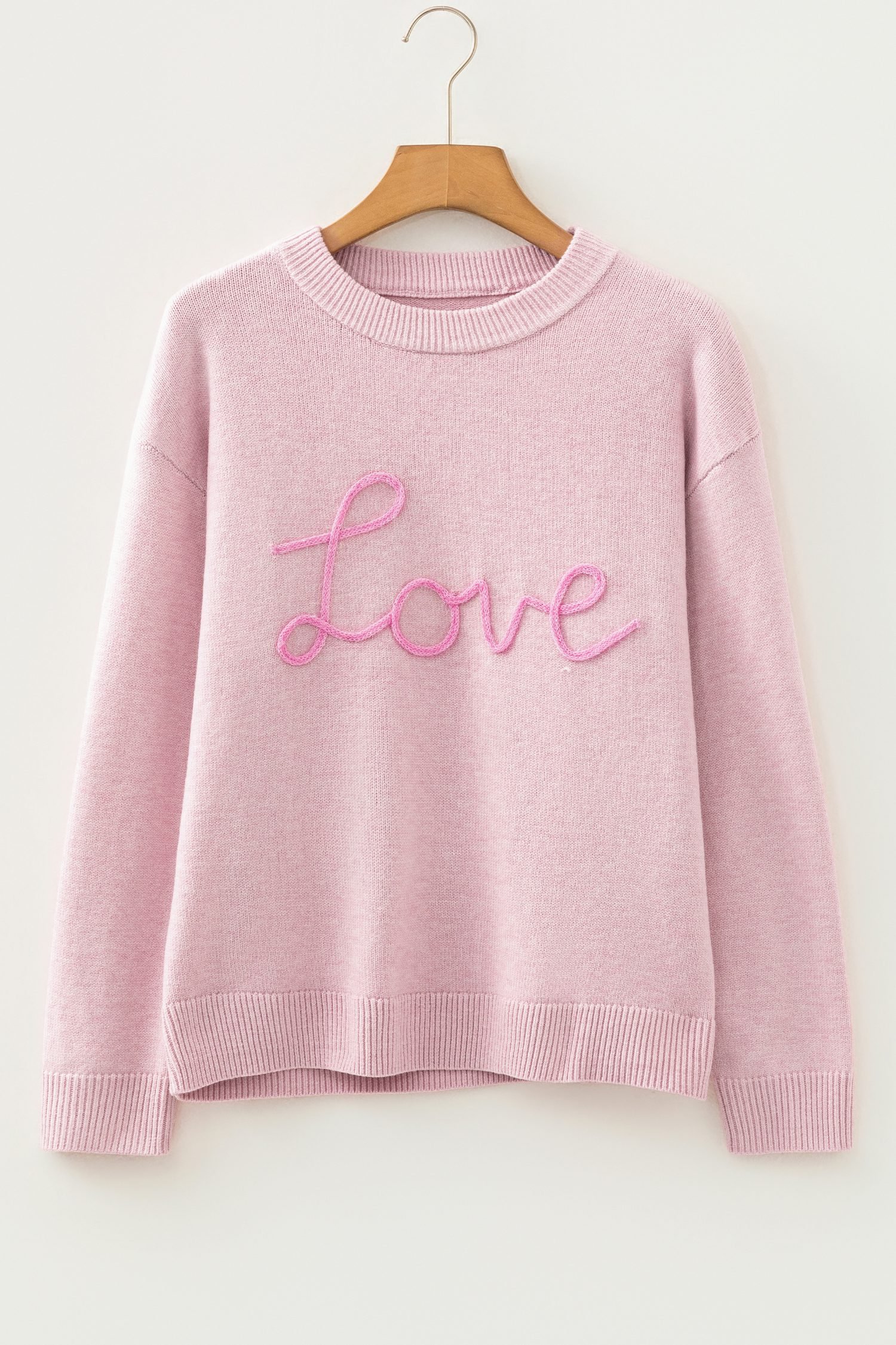 Pink Corded Love Script Graphic Baggy Sweater