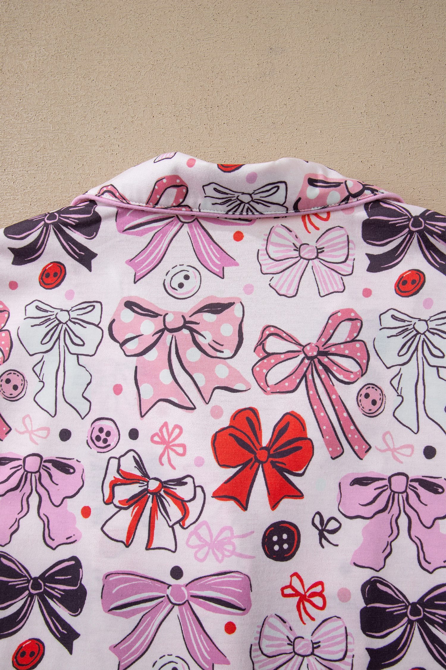 Pink Cute Ribbon Bows Printed 2pcs Short Pajama Set