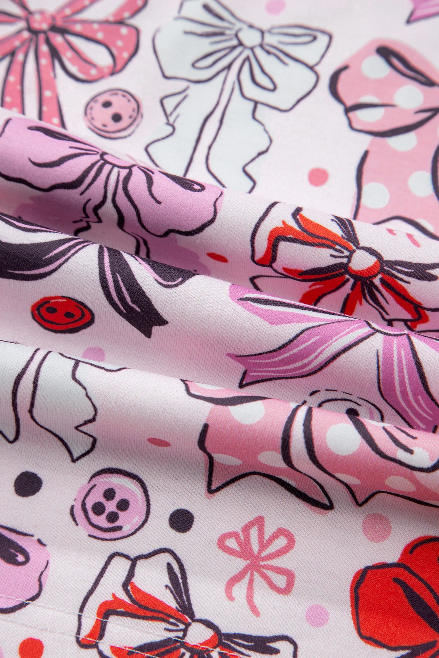 Pink Cute Ribbon Bows Printed 2pcs Short Pajama Set