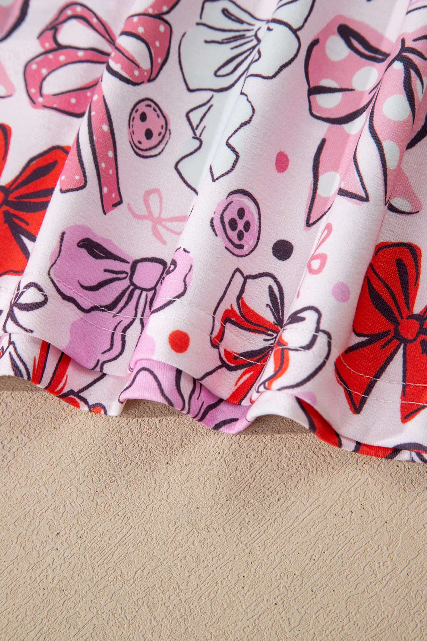 Pink Cute Ribbon Bows Printed 2pcs Short Pajama Set