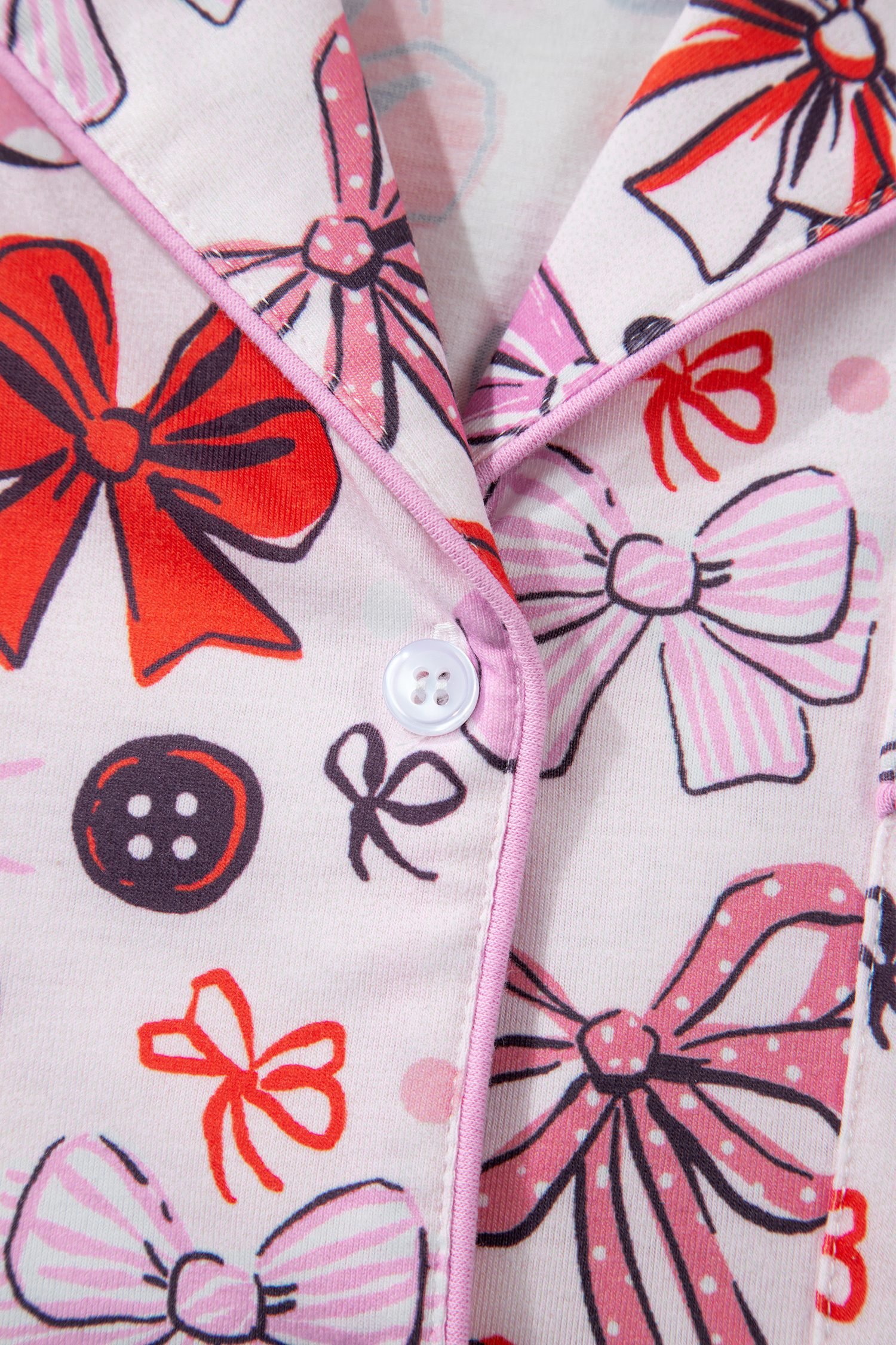 Pink Cute Ribbon Bows Printed 2pcs Short Pajama Set