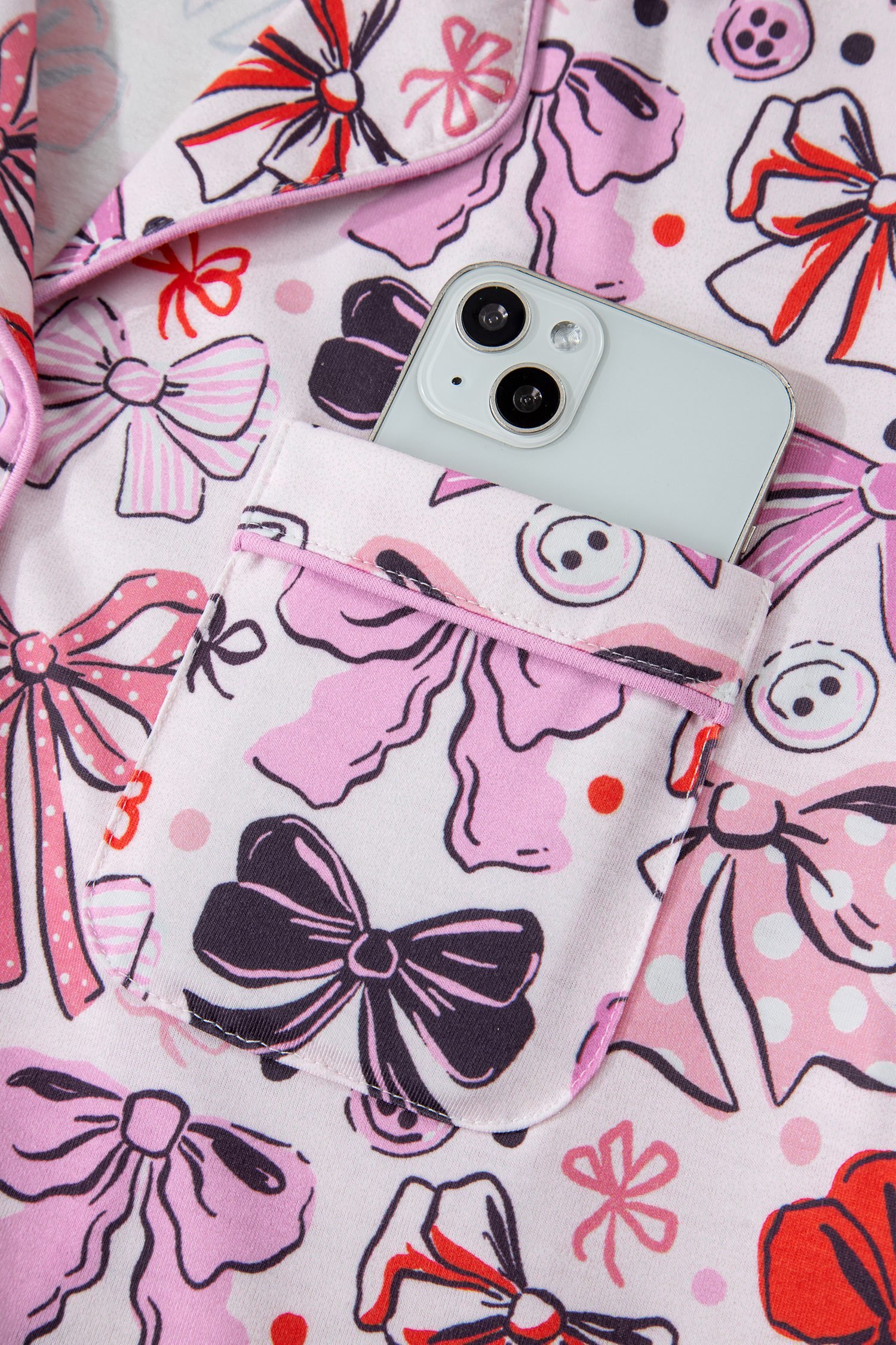 Pink Cute Ribbon Bows Printed 2pcs Short Pajama Set