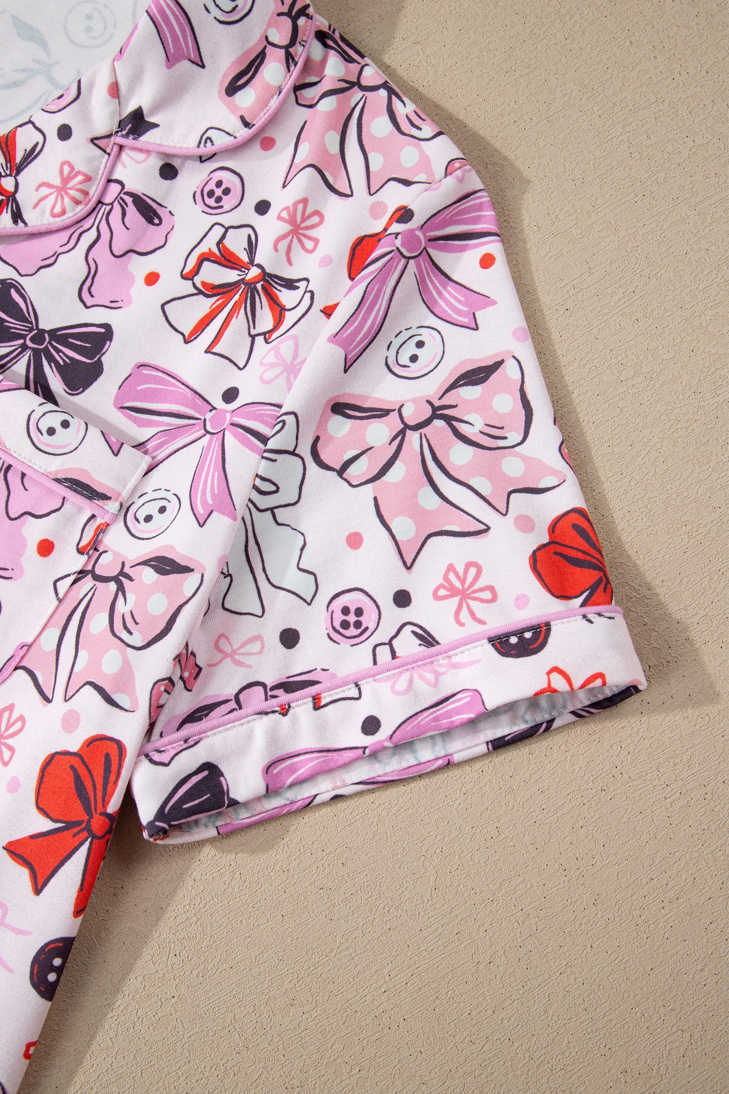 Pink Cute Ribbon Bows Printed 2pcs Short Pajama Set
