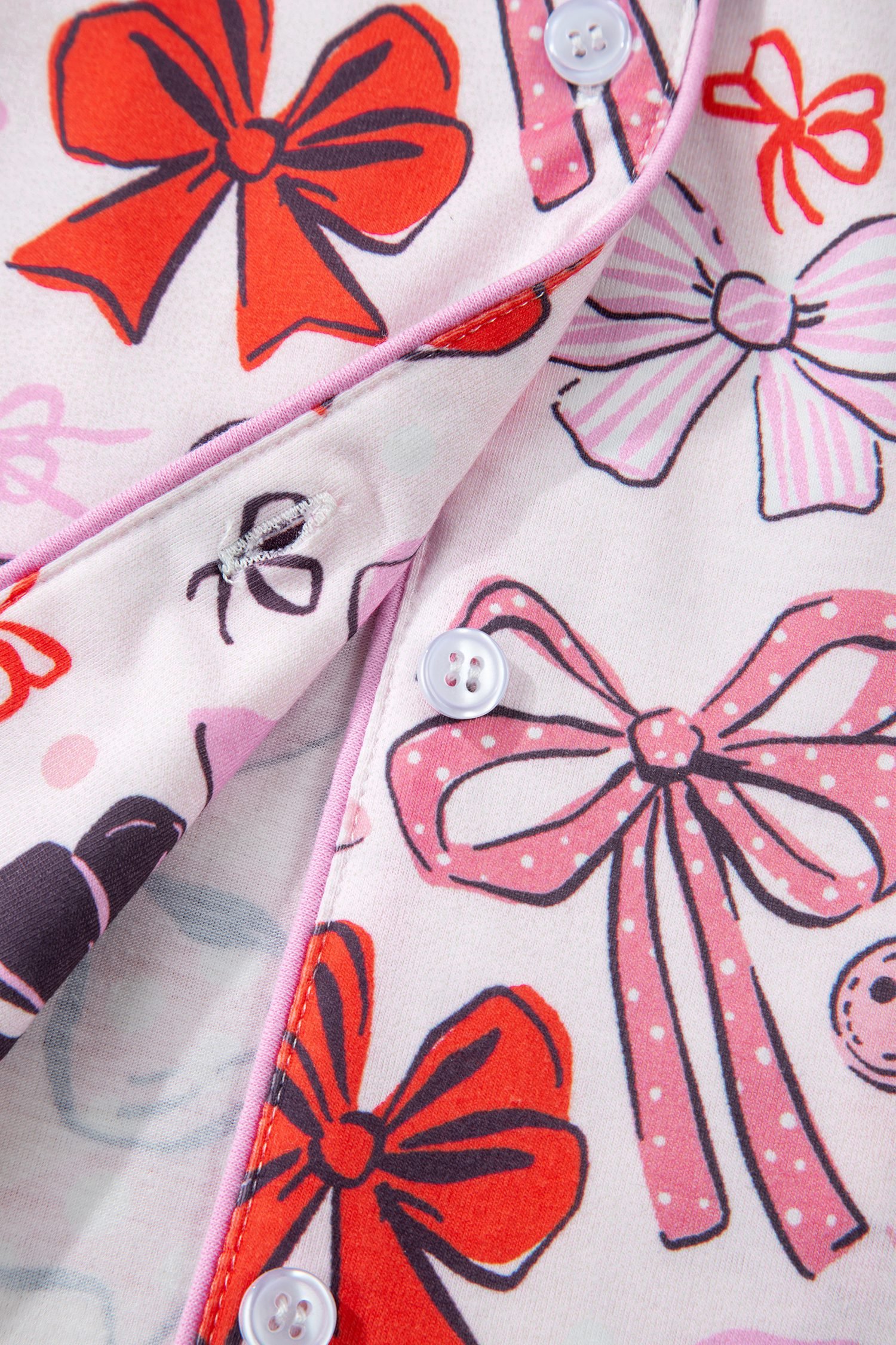 Pink Cute Ribbon Bows Printed 2pcs Short Pajama Set
