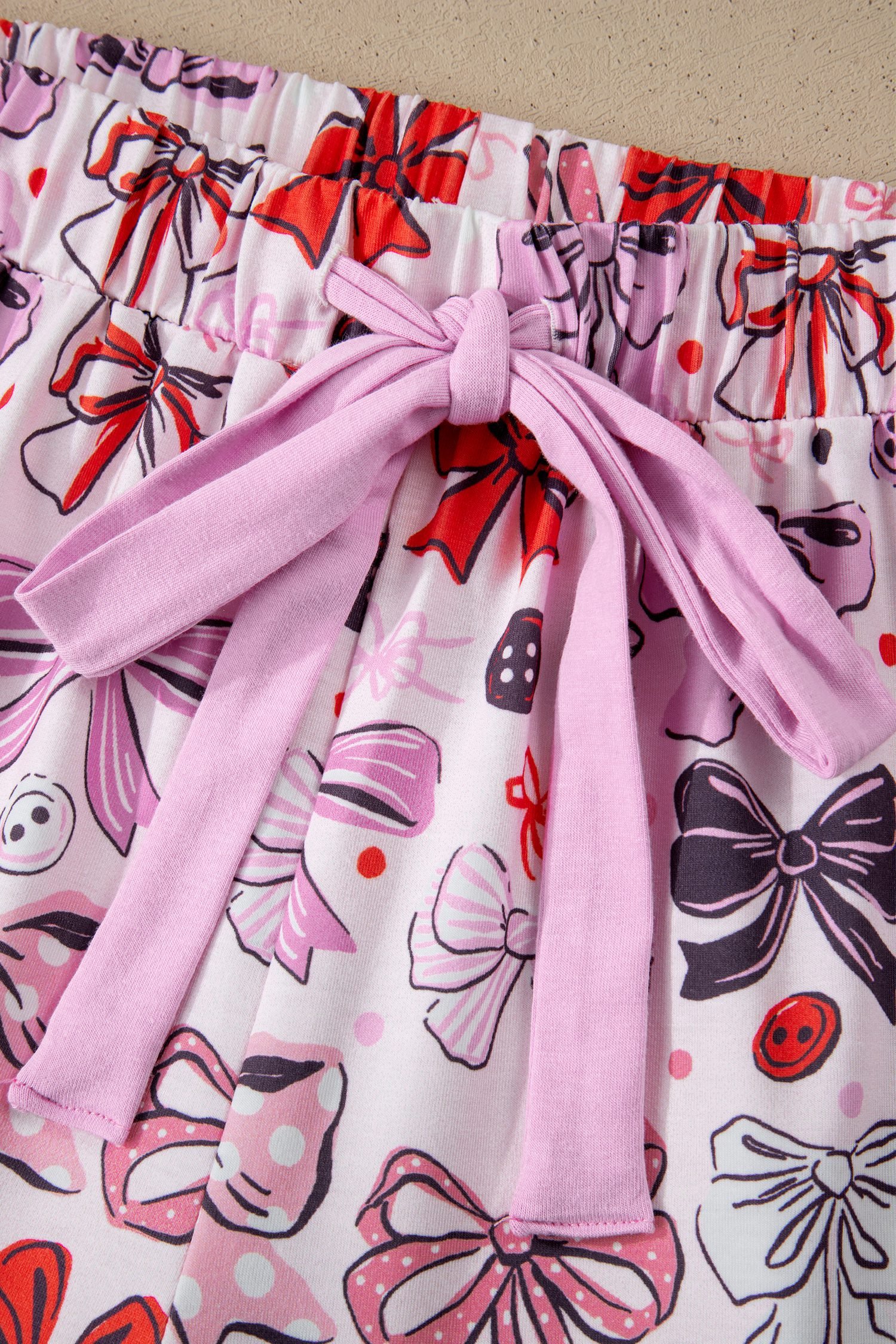 Pink Cute Ribbon Bows Printed 2pcs Short Pajama Set