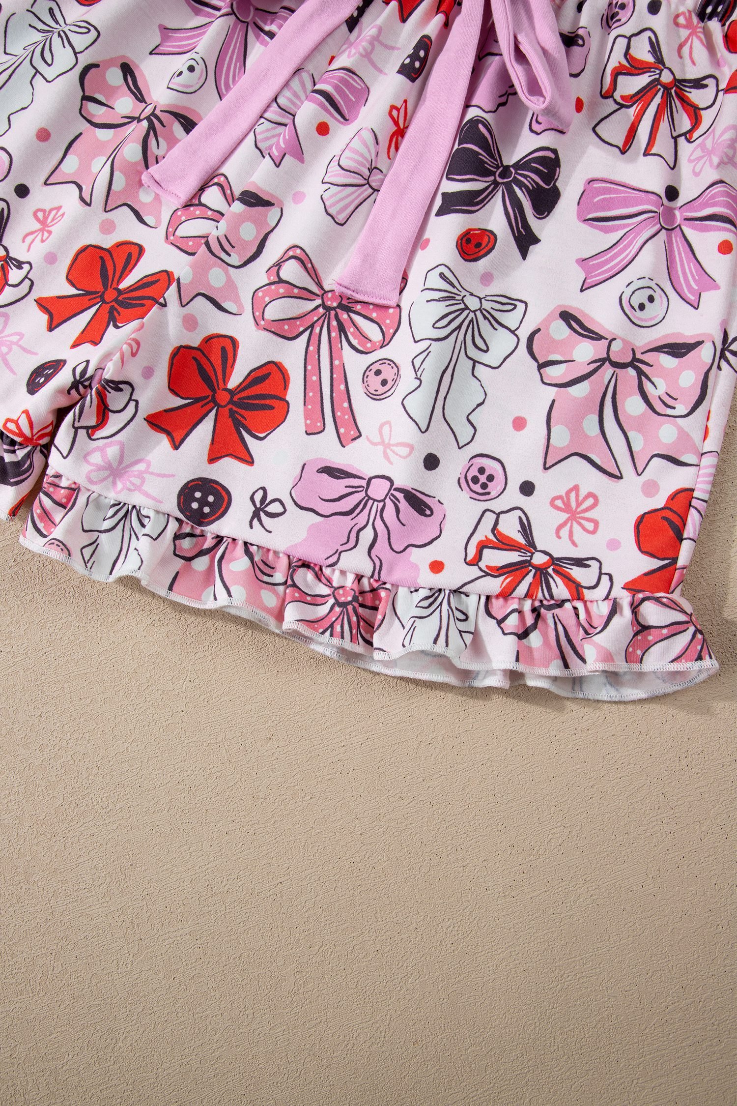 Pink Cute Ribbon Bows Printed 2pcs Short Pajama Set
