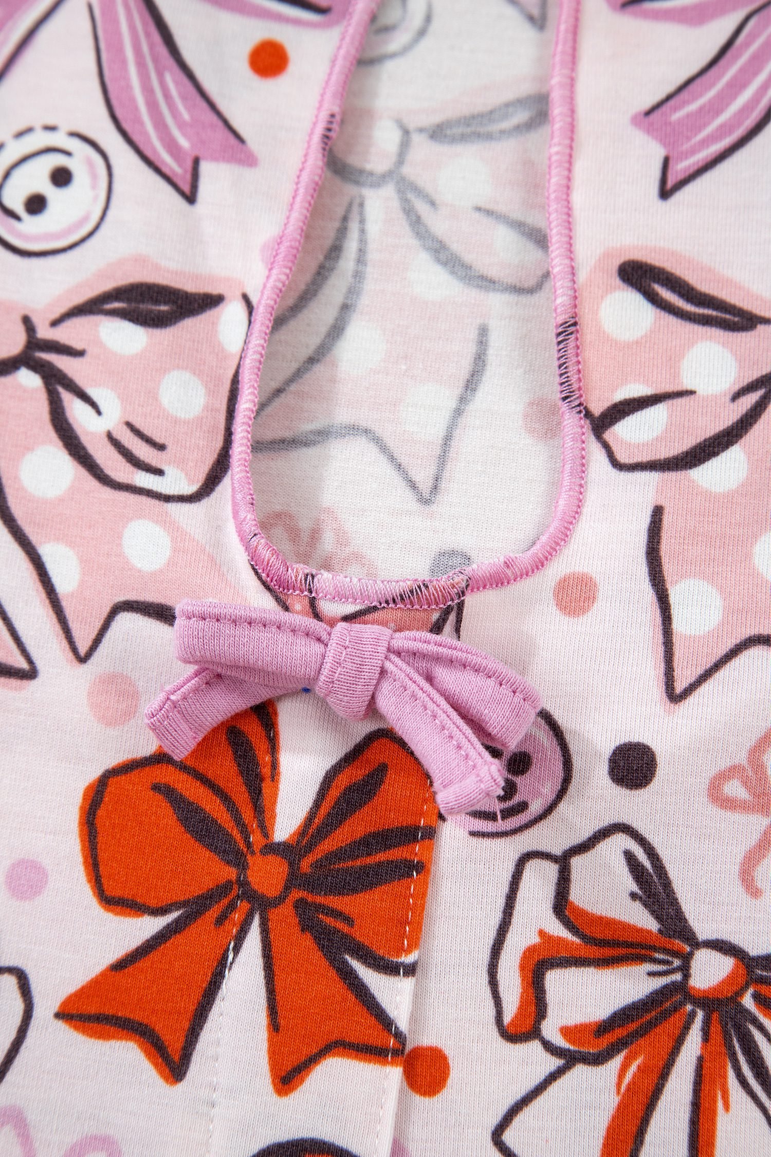 Pink Diverse Bows Buttons Printed Contrast Trim Short Sleeve Shirt Pajama Pant Set