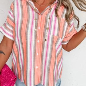 Pink Stripe Button up Short Sleeve Shirt